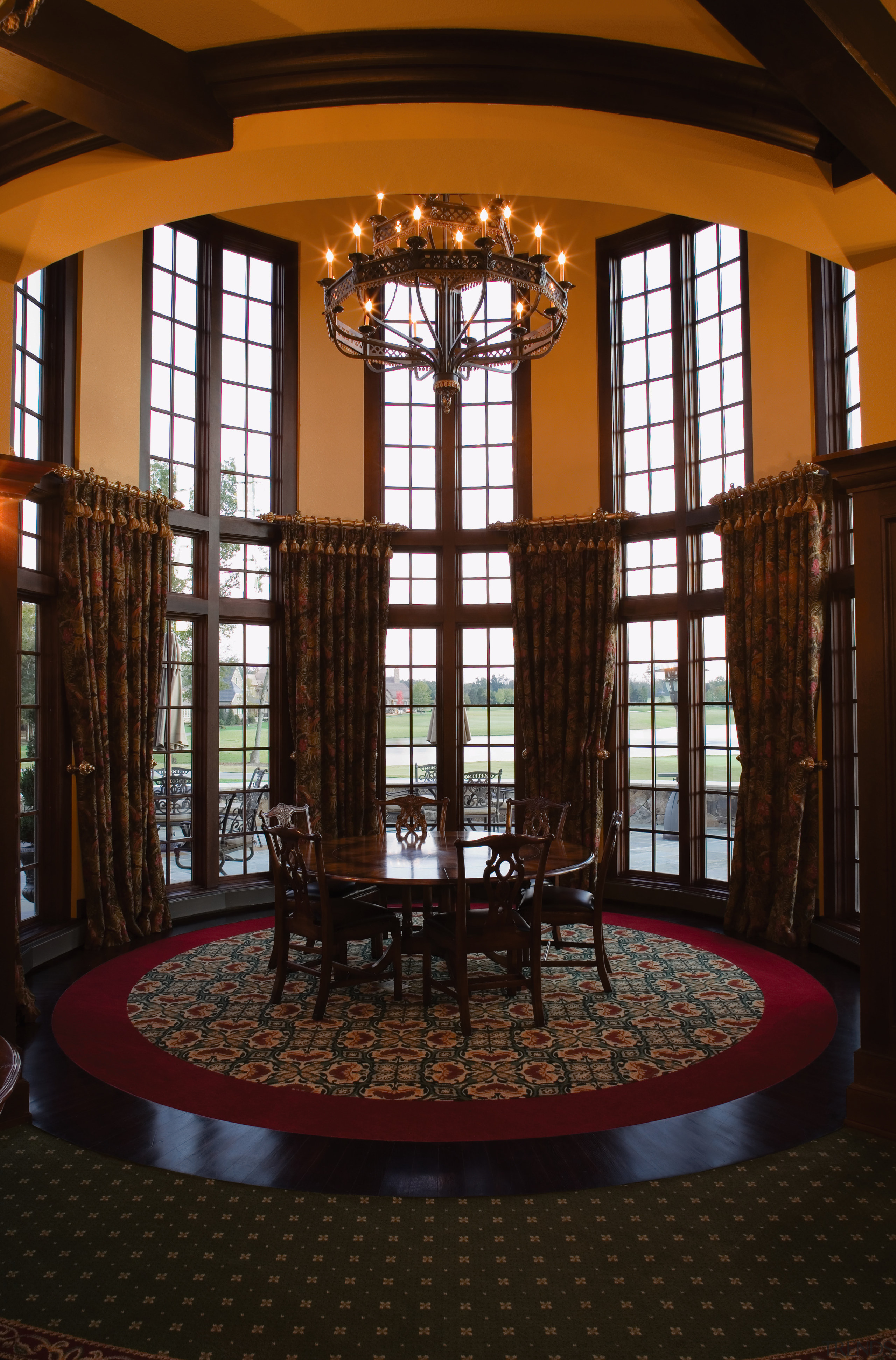 view of this house featuring timber high divided architecture, chair, furniture, glass, interior design, lobby, table, window, black