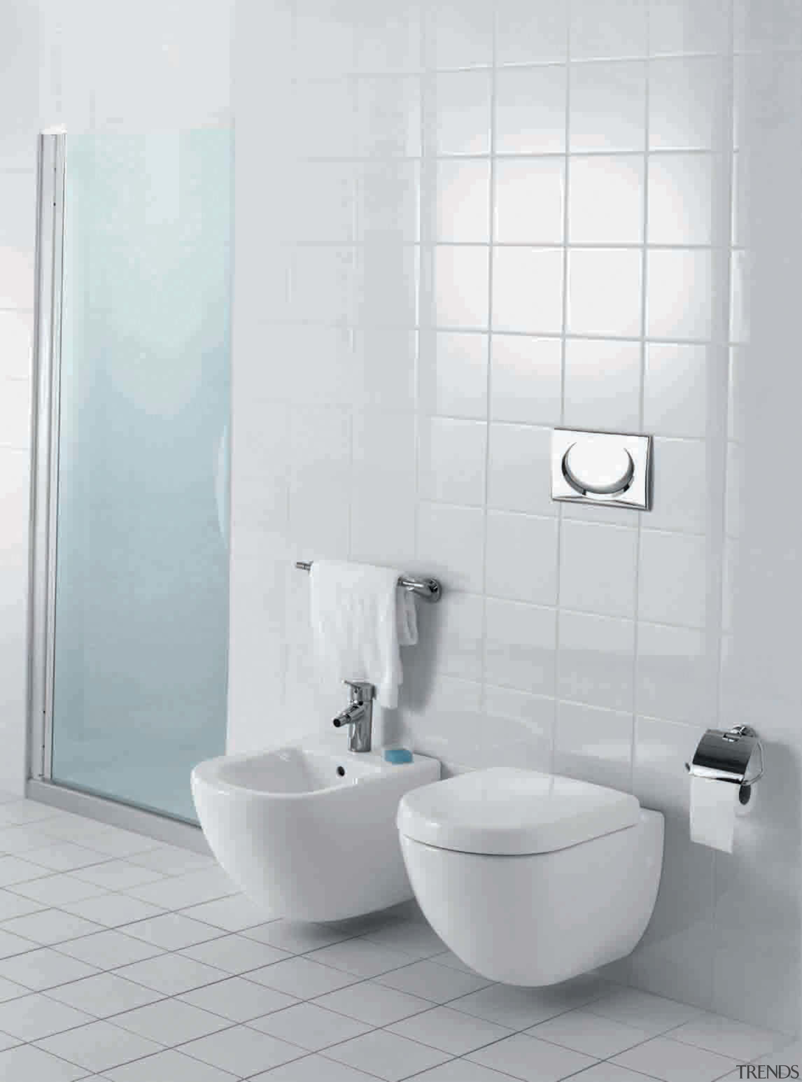 A view of some bathrom products by Paterson bathroom, bathroom accessory, bathroom cabinet, bathroom sink, bidet, ceramic, plumbing fixture, product, product design, tap, toilet, toilet seat, wall, white, gray