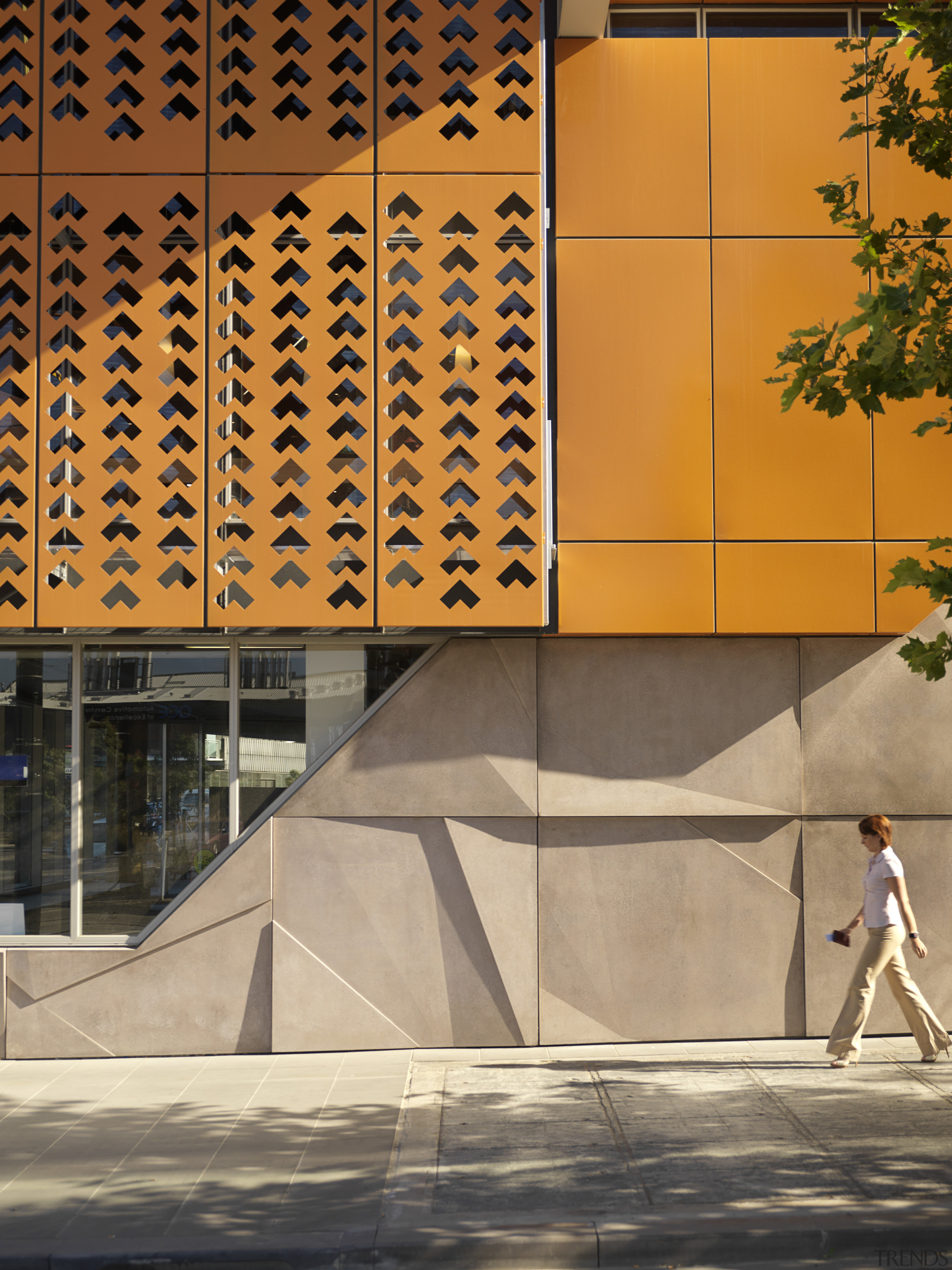 Views of the Axa Insurance Building developed by architecture, building, daylighting, daytime, facade, line, structure, tourist attraction, wall, orange