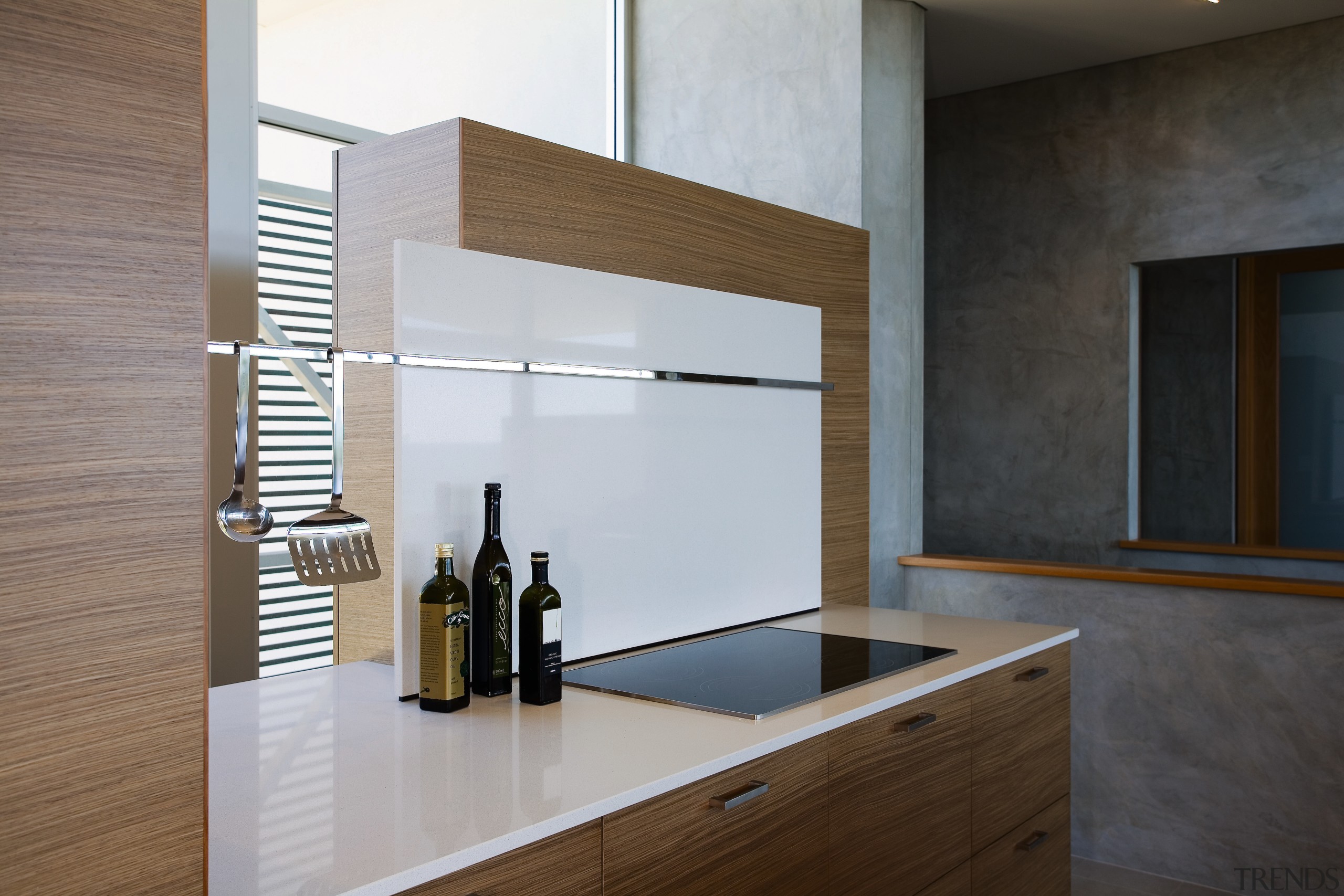 View of the Kitchen an surrounding living areas architecture, cabinetry, countertop, floor, flooring, furniture, interior design, kitchen, product design, wood, gray, black