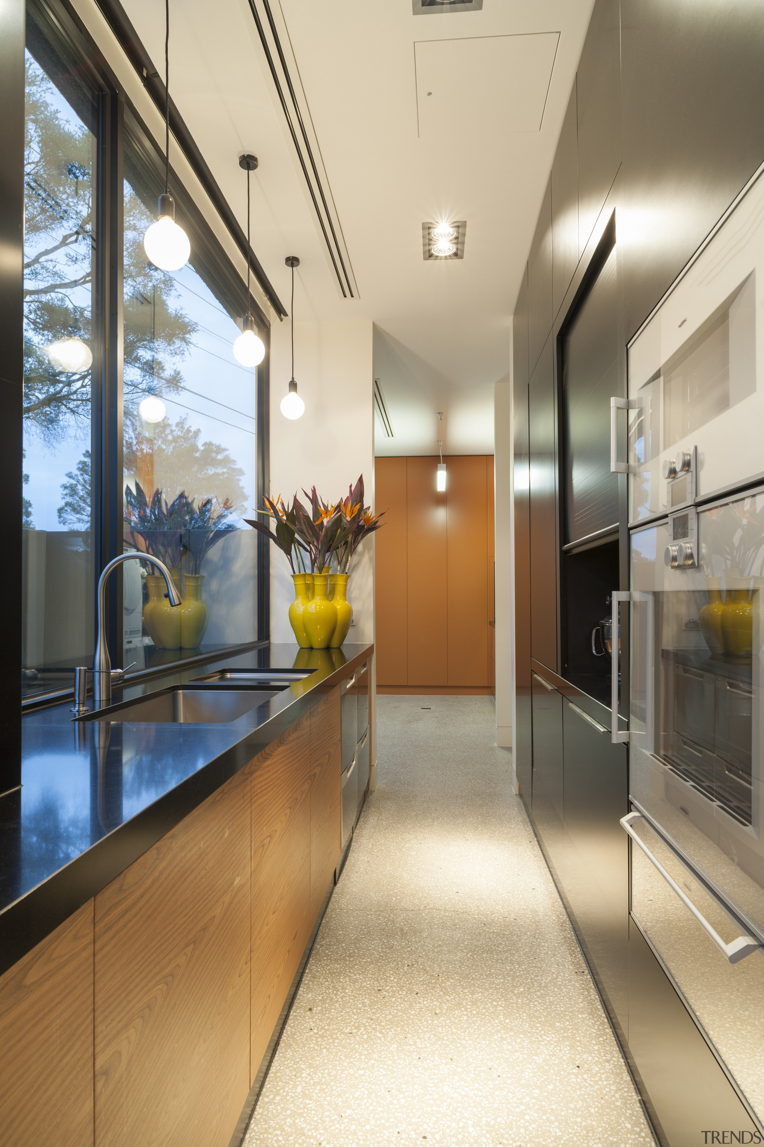 Appliance alley in entertainers kitchen - Appliance alley architecture, glass, house, interior design, window, orange