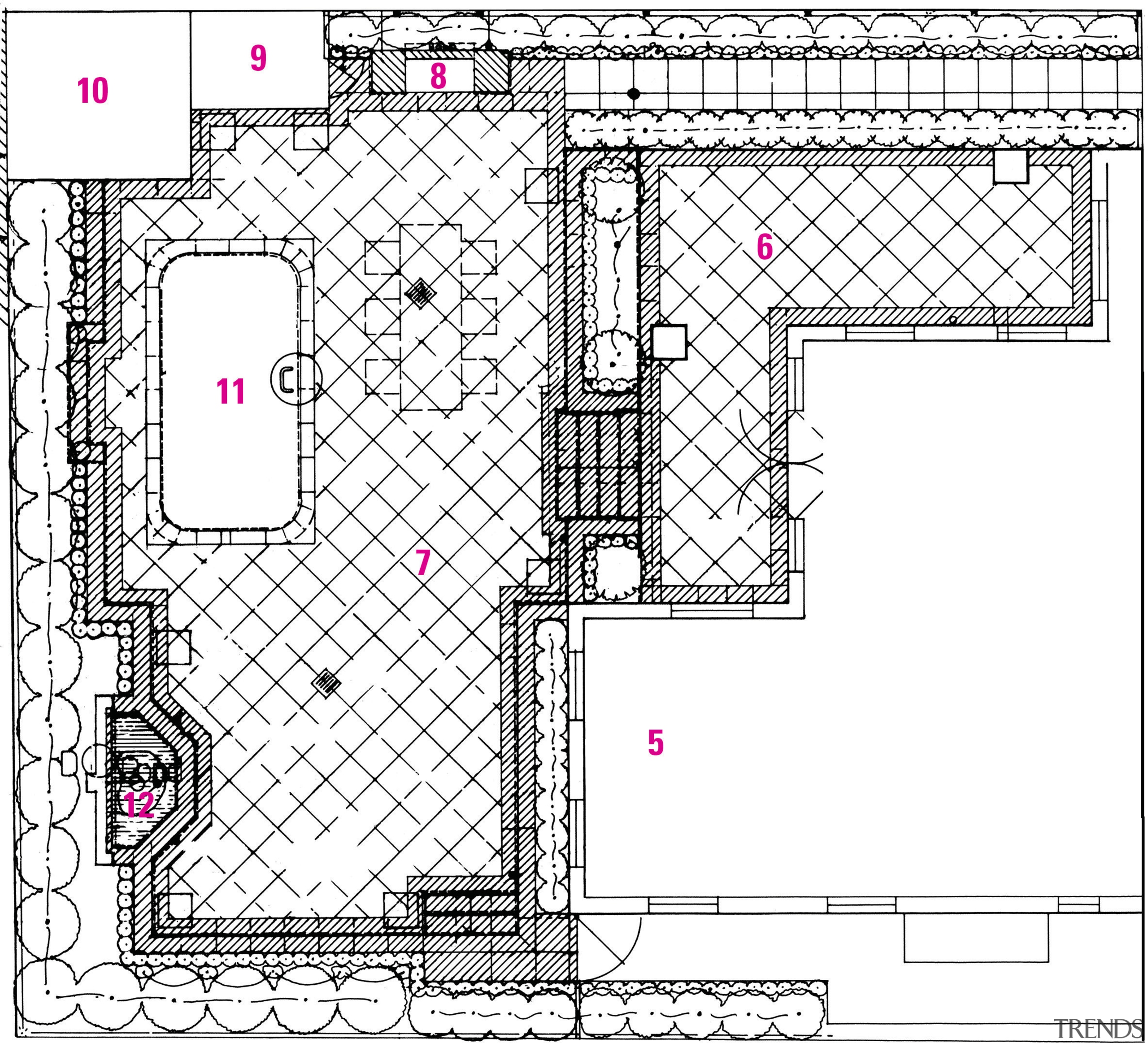 Legend plan for this landscaped garden - Legend area, artwork, design, diagram, drawing, floor plan, font, line, plan, structure, technical drawing, text, white