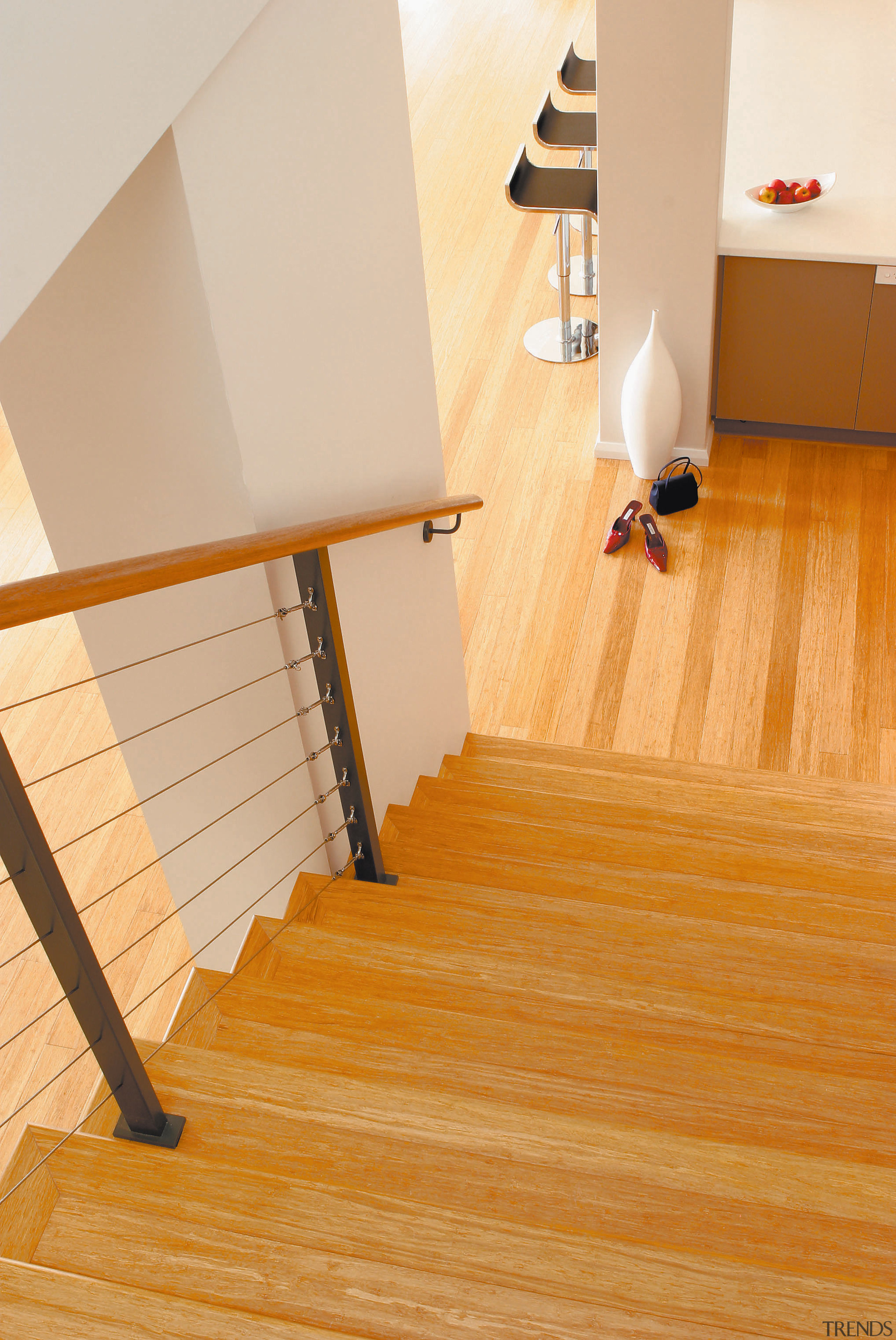 A view of some bamboo flooring from Style floor, flooring, hardwood, home, house, interior design, laminate flooring, product design, room, stairs, tile, wood, wood flooring, wood stain, orange