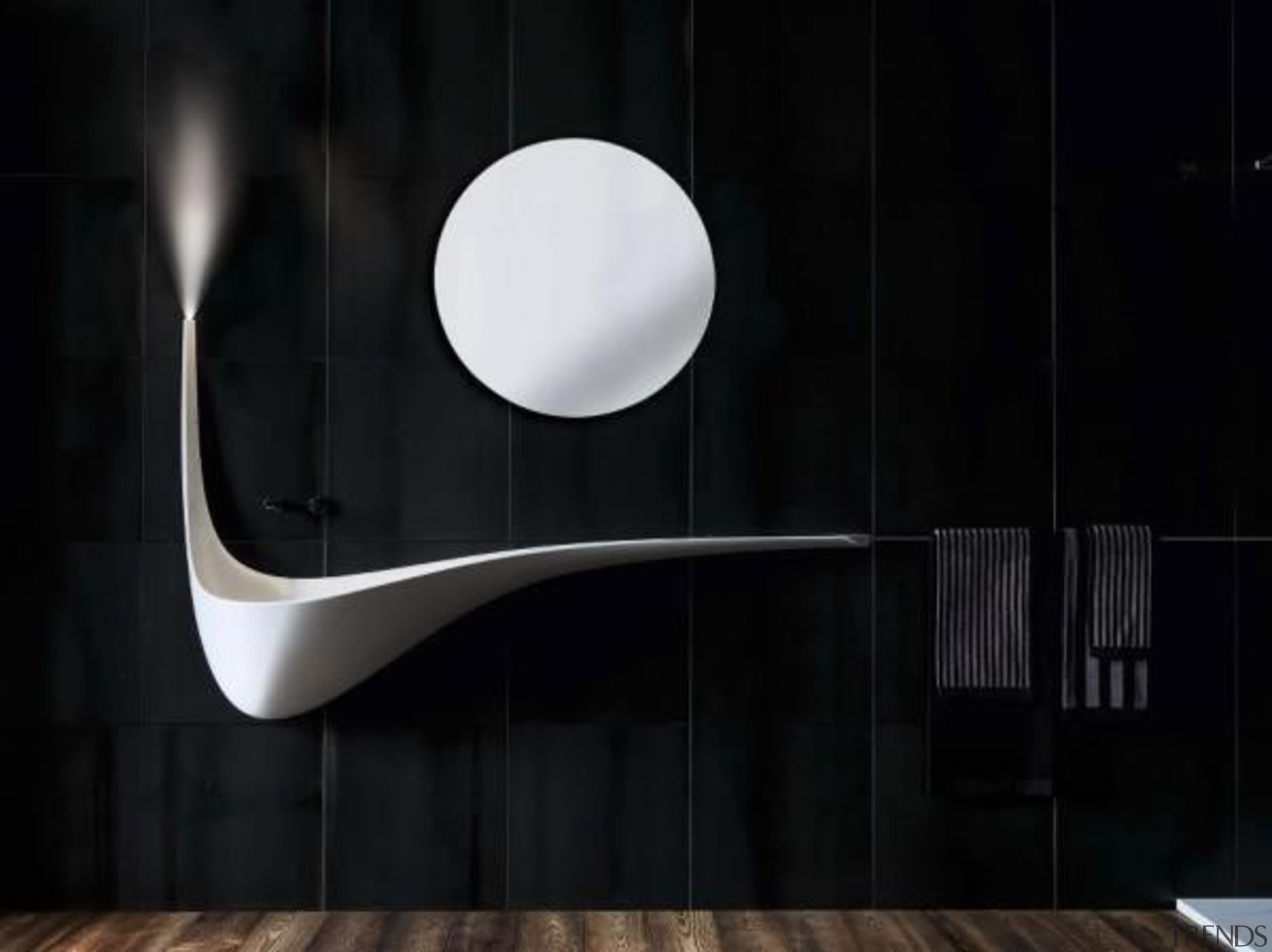 ‘Wing’ is a wall sink that looks as interior design, lamp, light fixture, lighting, plumbing fixture, product design, tap, black