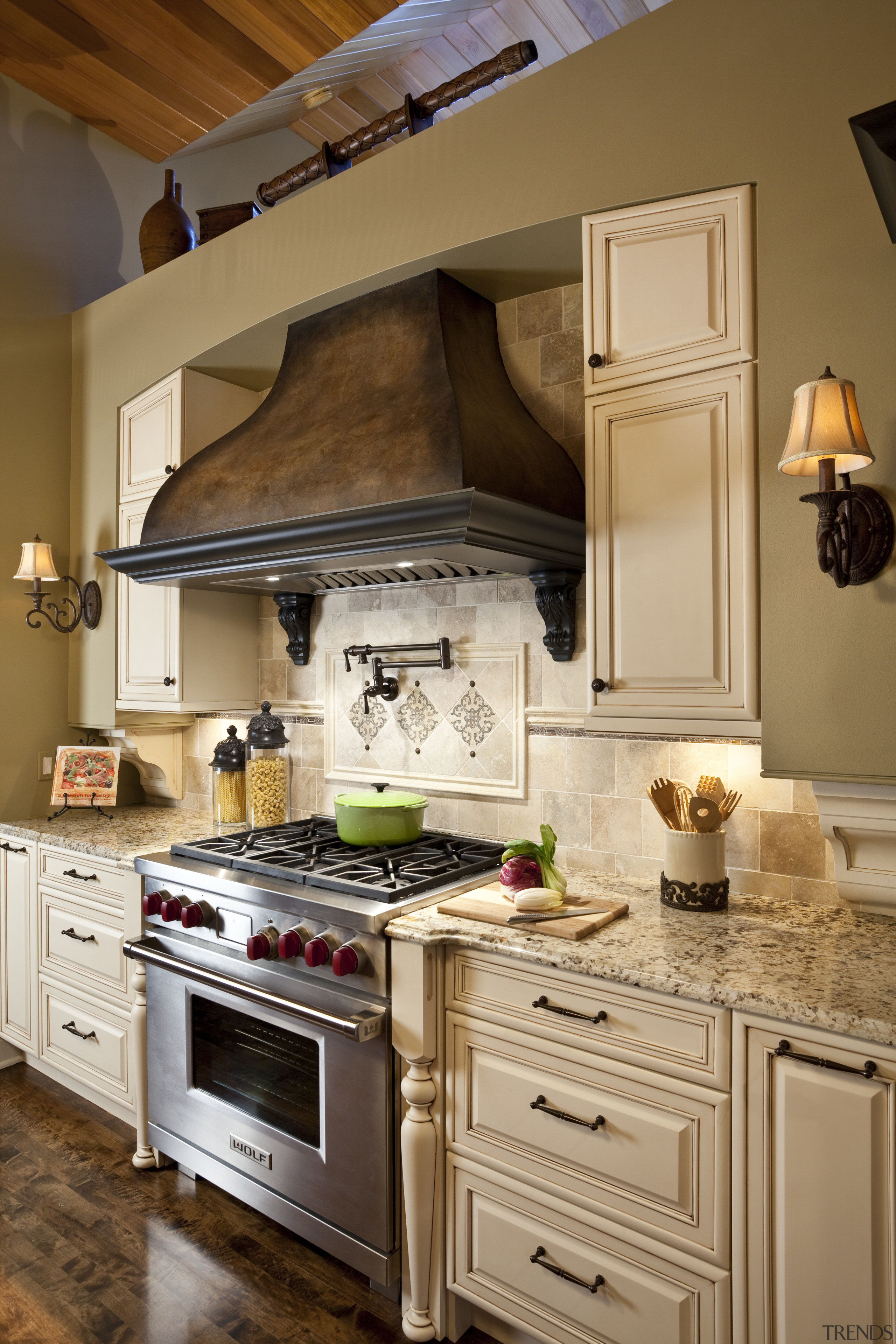 View of a remodeled breakfast room and kitchen cabinetry, countertop, cuisine classique, home, home appliance, interior design, kitchen, kitchen appliance, kitchen stove, room, brown, orange