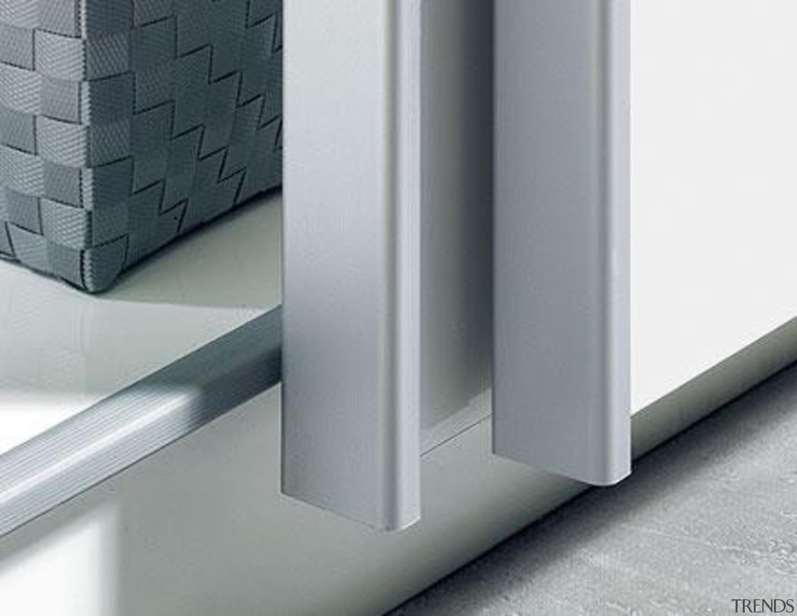 Sliding door system for universal cabinet construction. TopLine angle, product, product design, gray