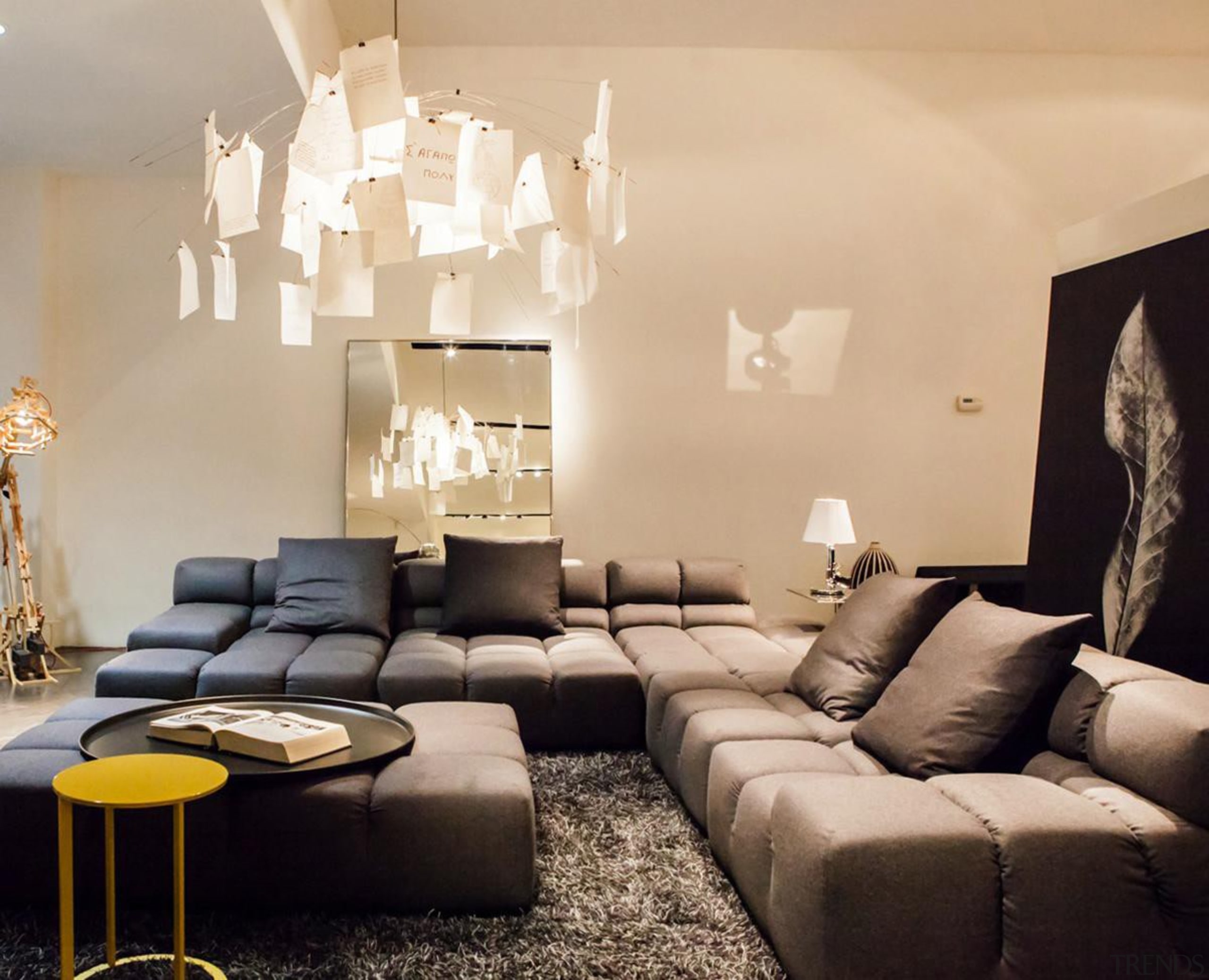 Tufty Time by Patricia Urquiola for B&amp;B Italia ceiling, couch, furniture, home, interior design, interior designer, light fixture, lighting, living room, product design, room, table, wall, orange