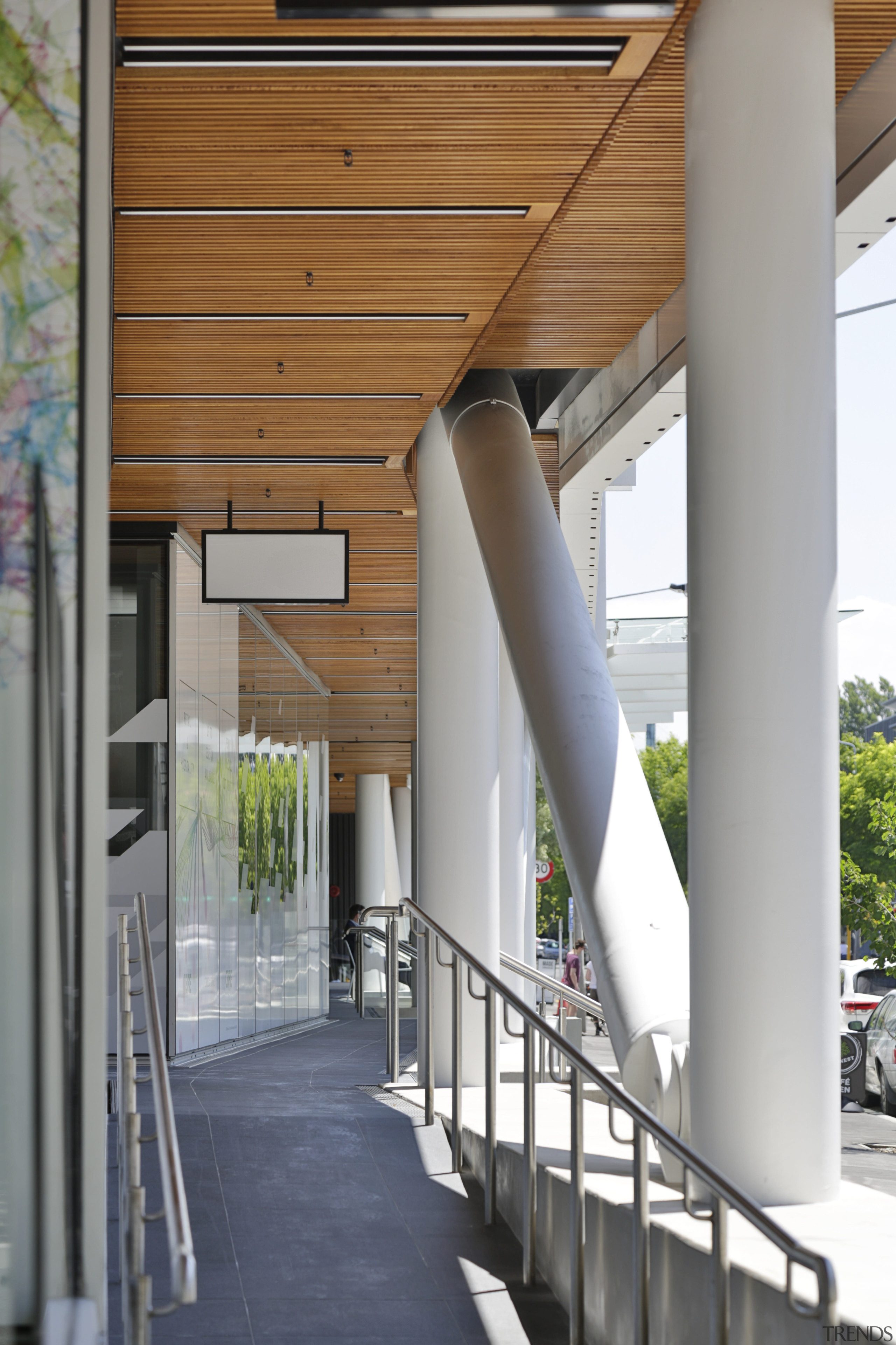 The PwC Centres buckling-restrained brace system is exposed architecture, balcony, daylighting, house, structure, gray