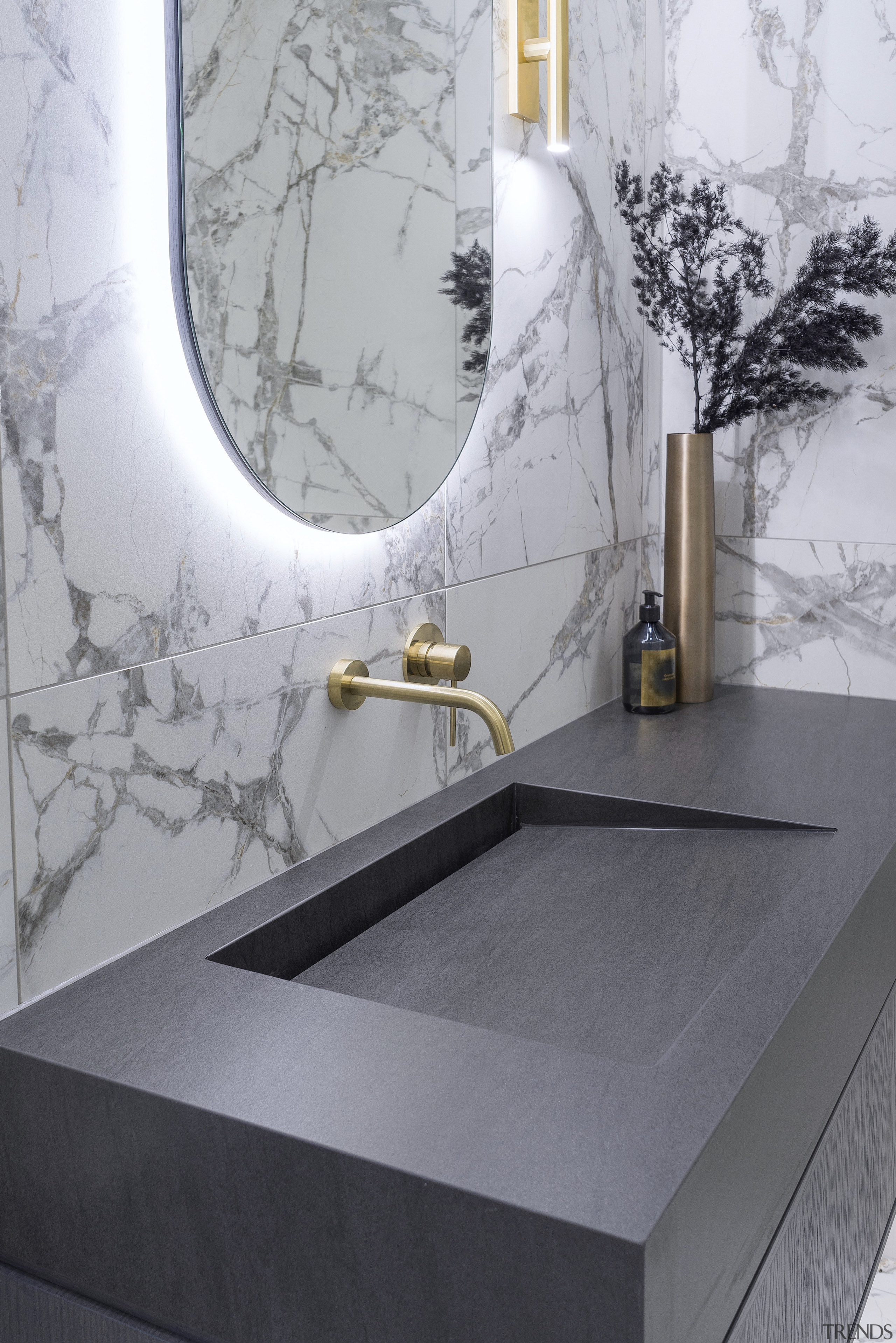 An integrated sink and vanity keeps it simple 