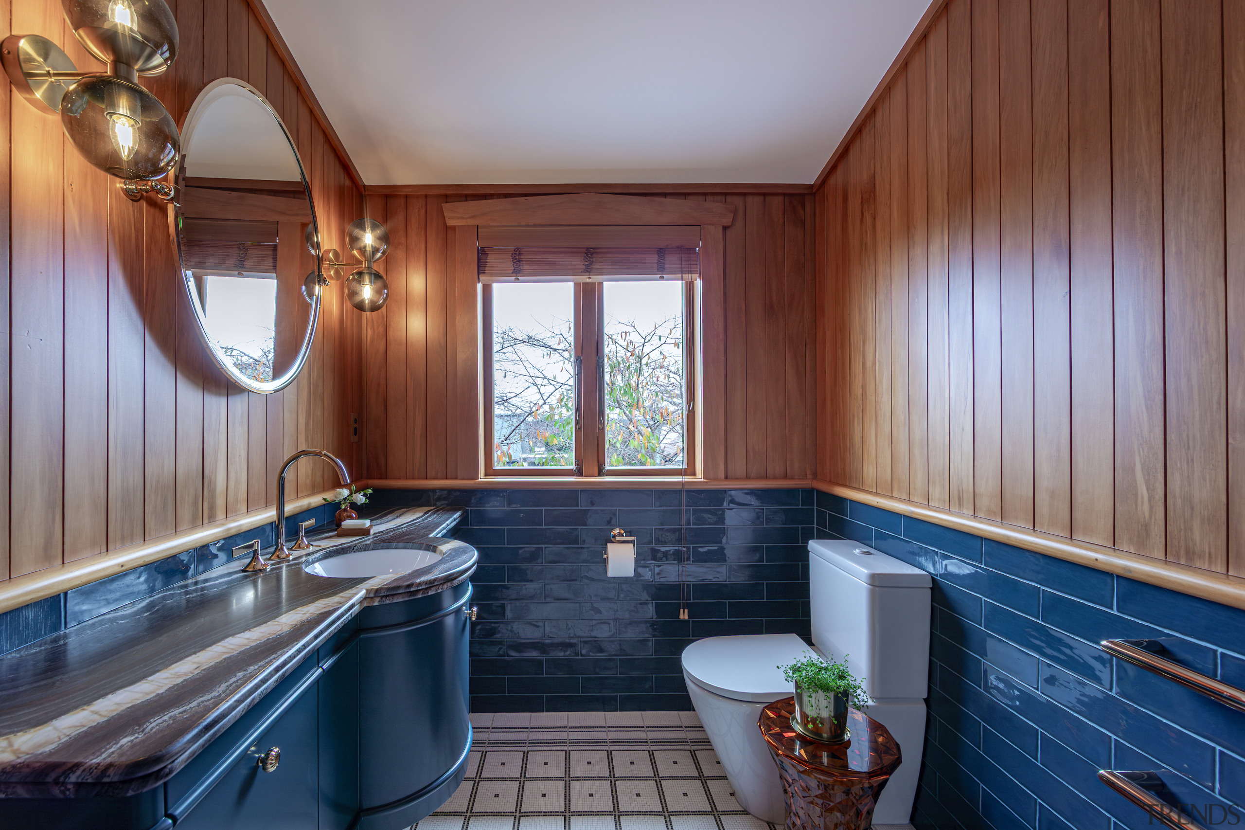 Blue subway tiles work well with the existing 