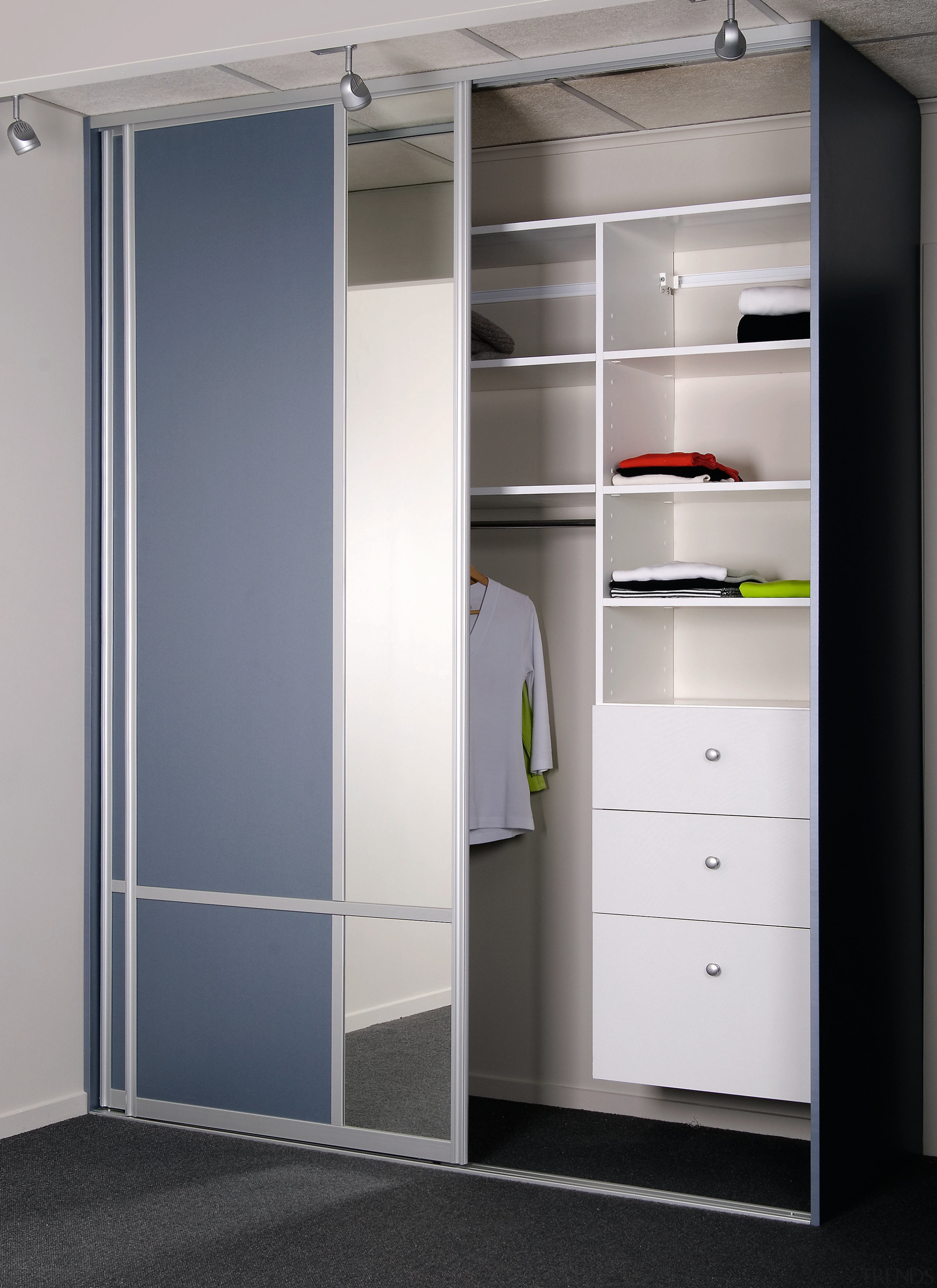 A view of this customised wardrobe supplied and closet, furniture, product, product design, wardrobe, gray, black