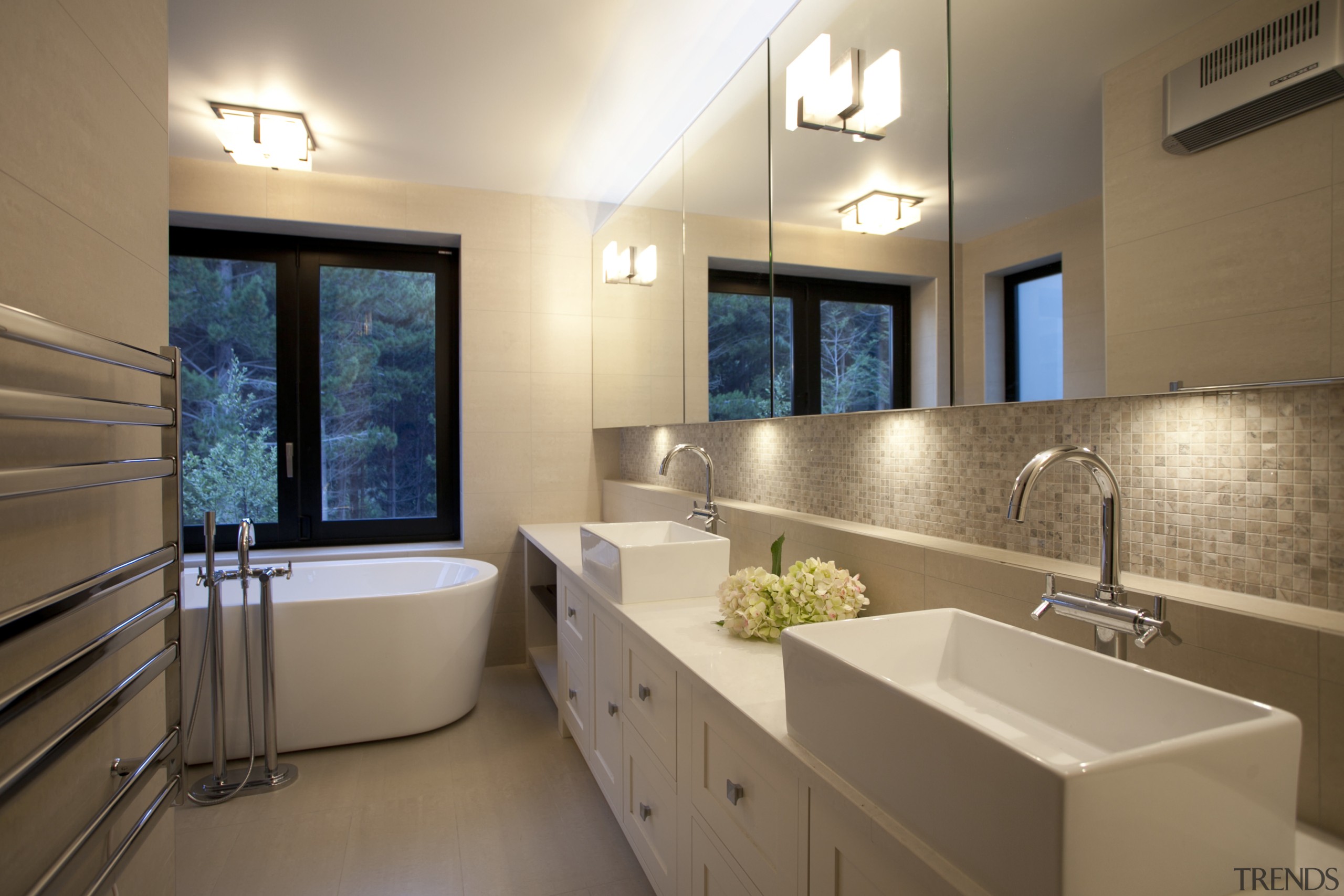 View of light toned bathrom with contemporary raised bathroom, countertop, estate, home, interior design, real estate, room, sink, brown, orange