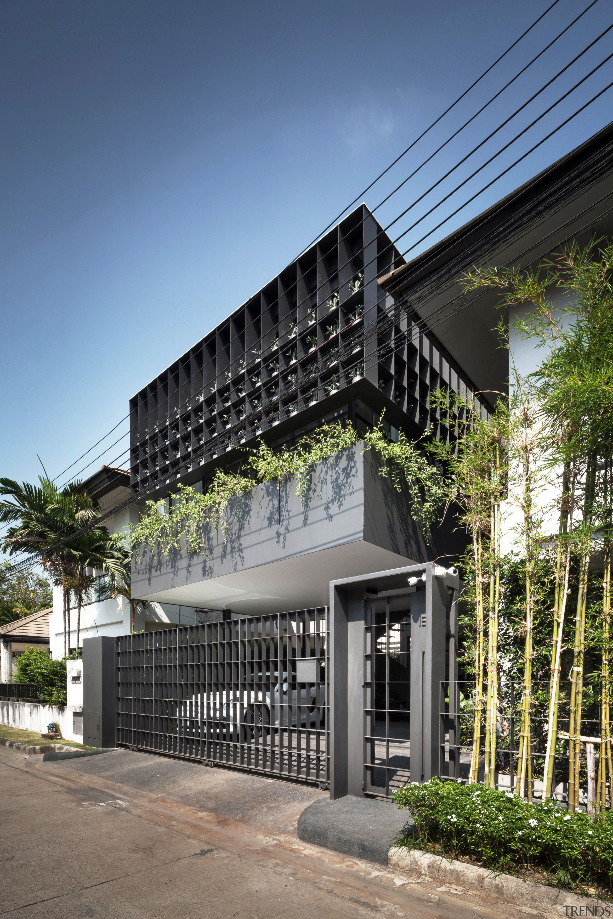 A new room over the garage provides a architecture, building, facade, home, house, residential area, black, Phongphat,  Renovation, Anonym Studio