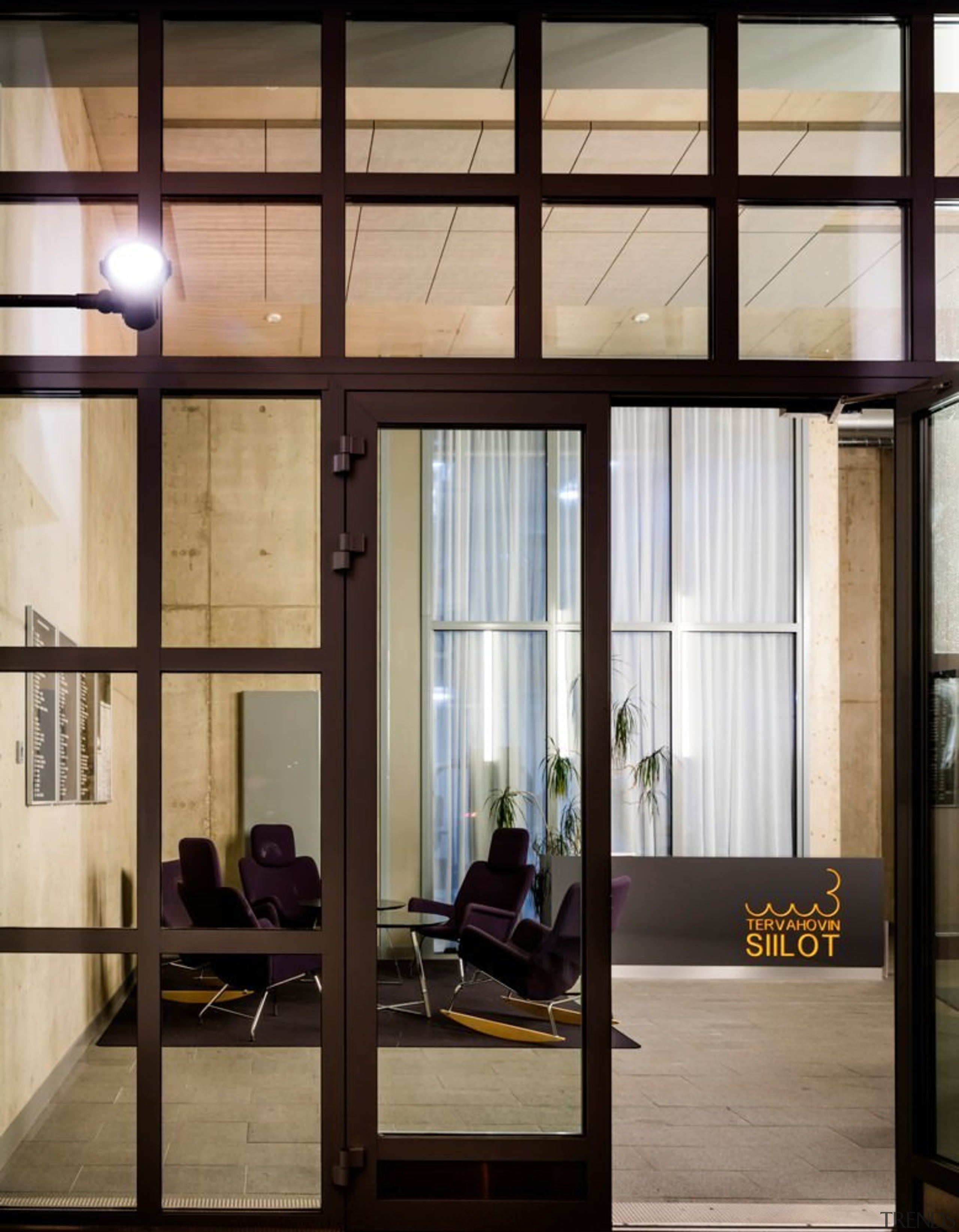 The Tervahovi Silos / PAVE Architects - The door, glass, interior design, lobby, window, black, gray