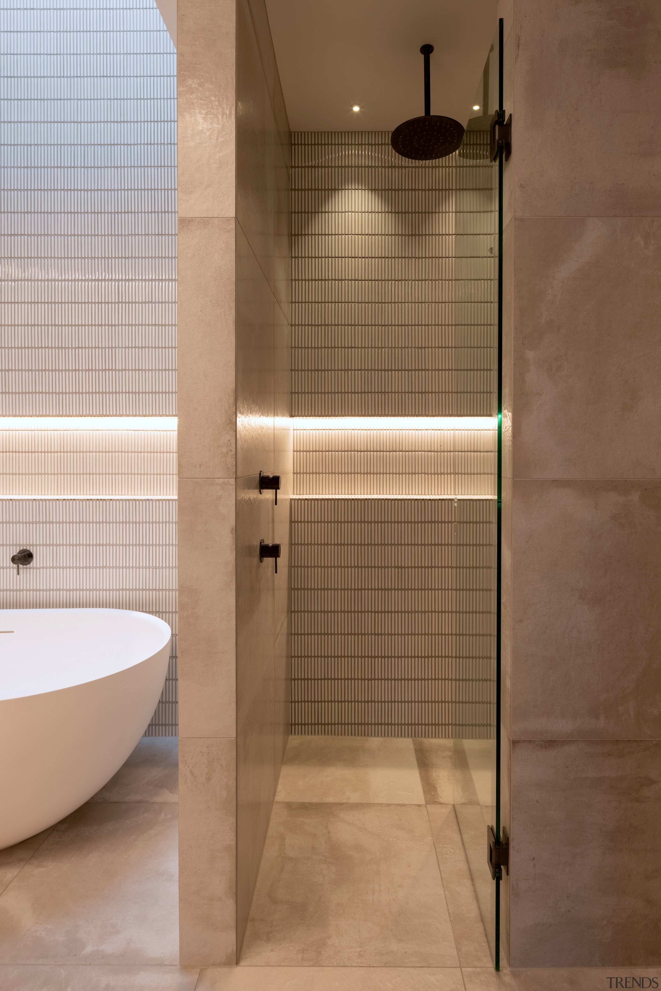 The pencil tiles were continued into the shower 