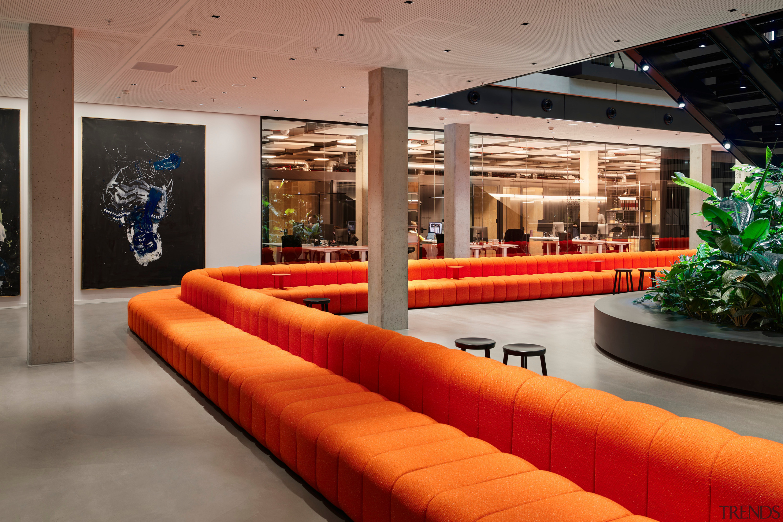Sofa in the atrium. - Office uniform with 