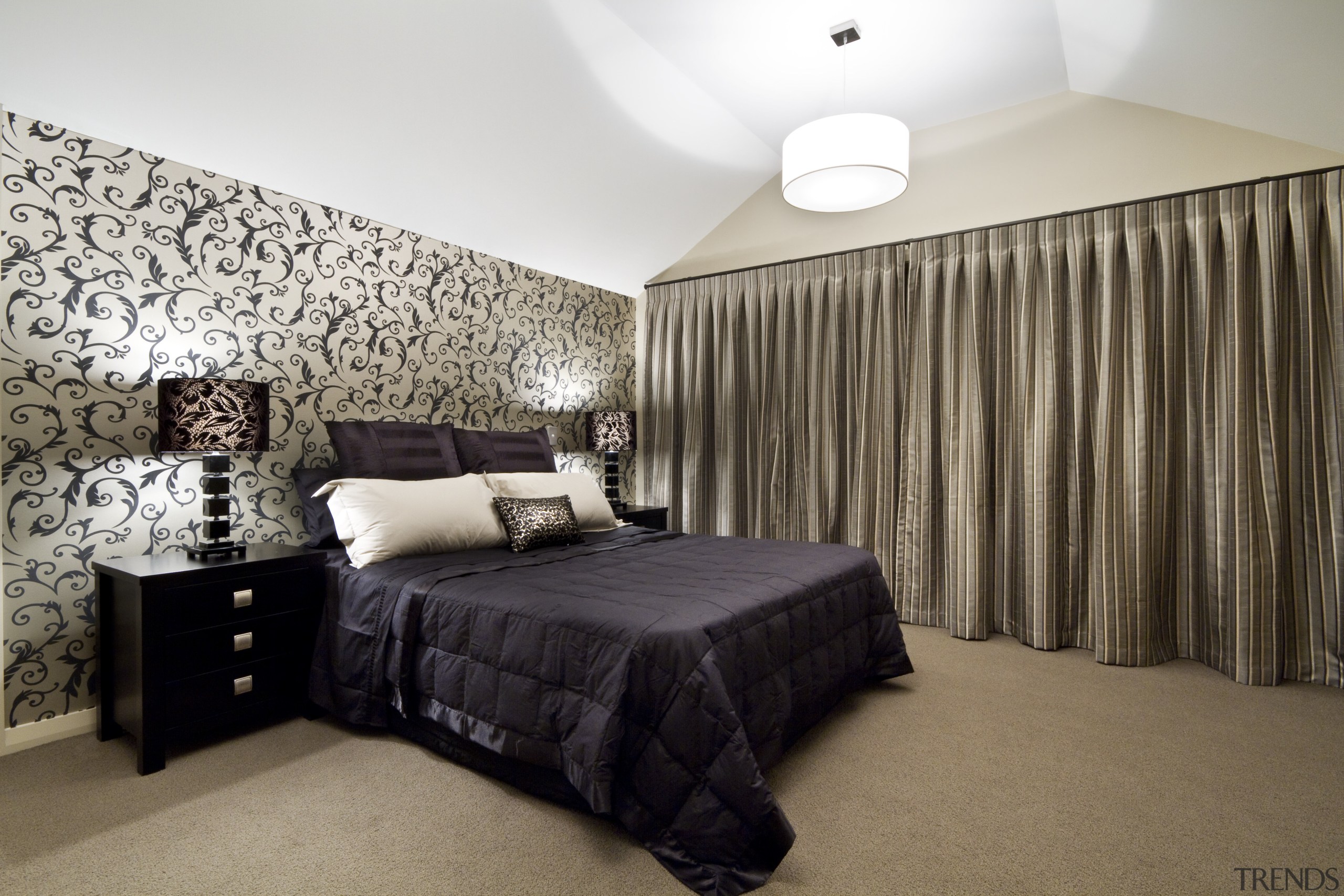 View of the bedroom of this Landmark Homes bed frame, bedroom, ceiling, home, interior design, real estate, room, wall, white, brown