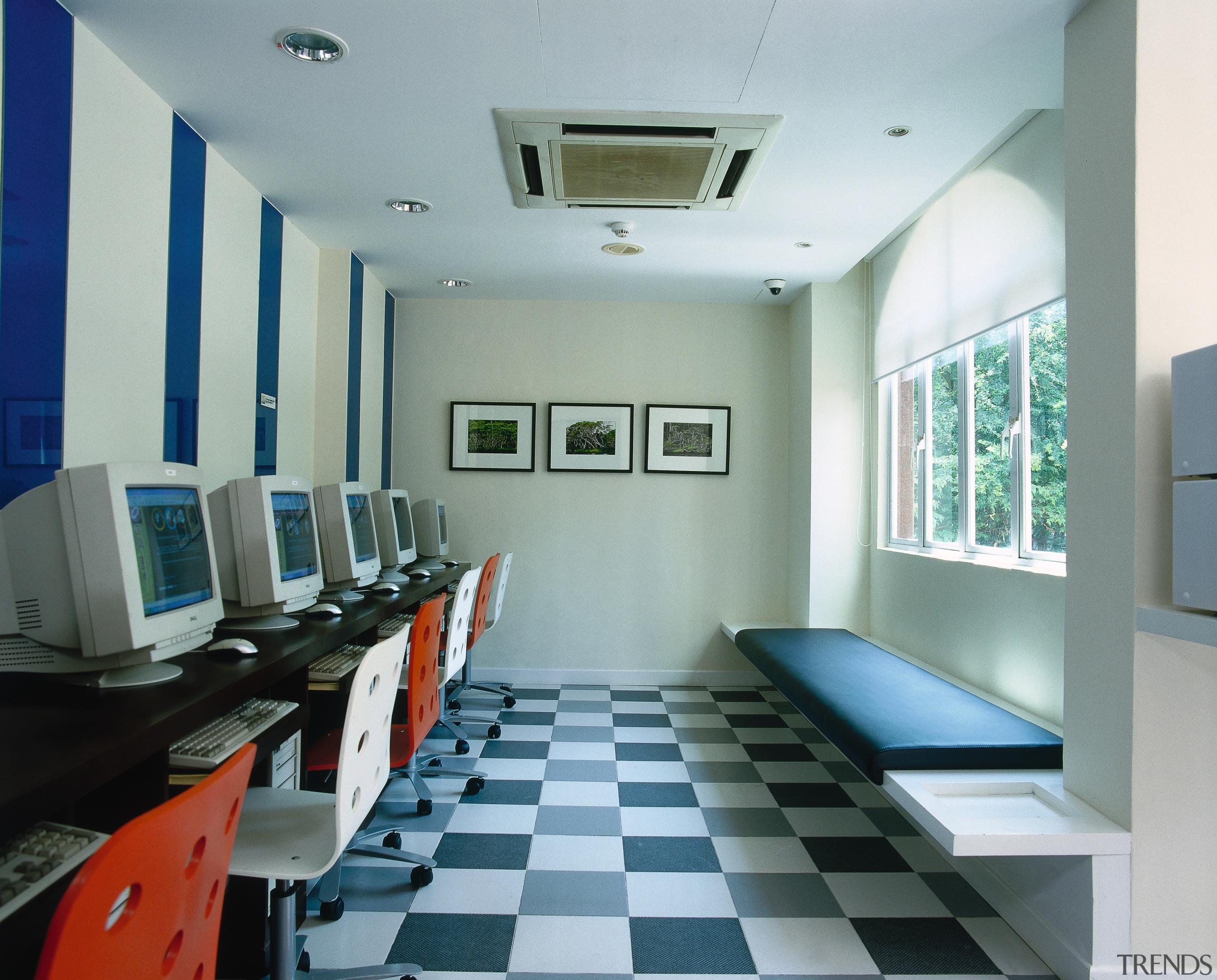 View of the internet area - View of ceiling, floor, interior design, room, gray