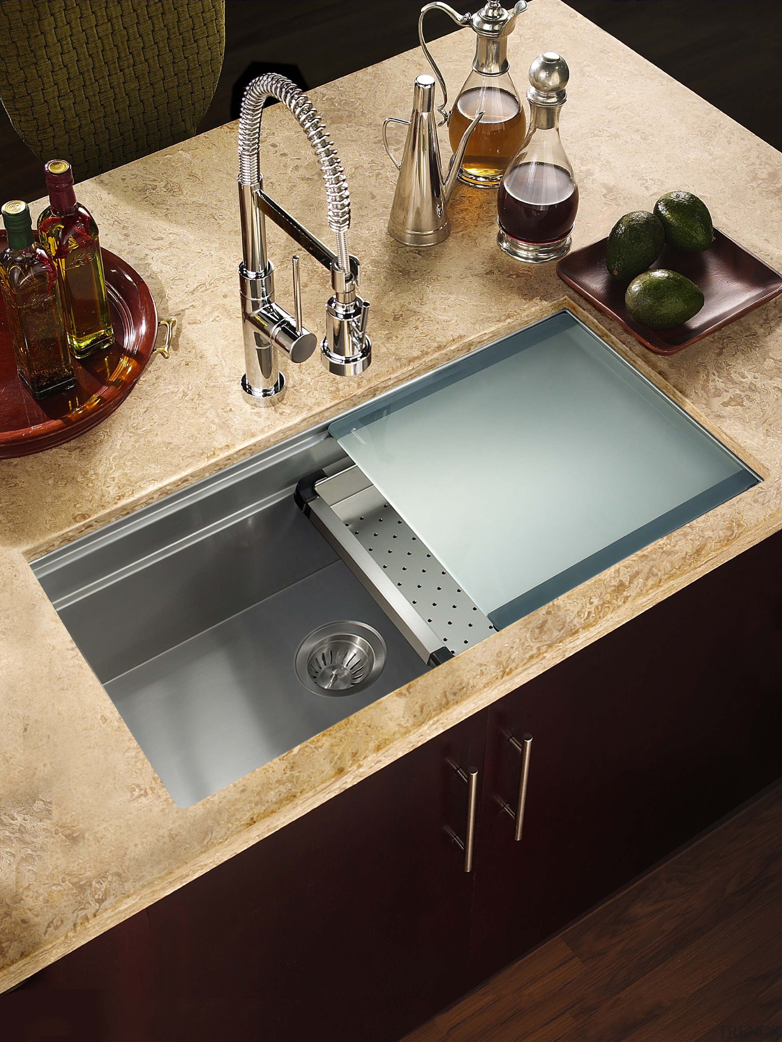 Houzer sinks come with sliding cutting boards can bathroom sink, countertop, plumbing fixture, sink, tap, black, orange