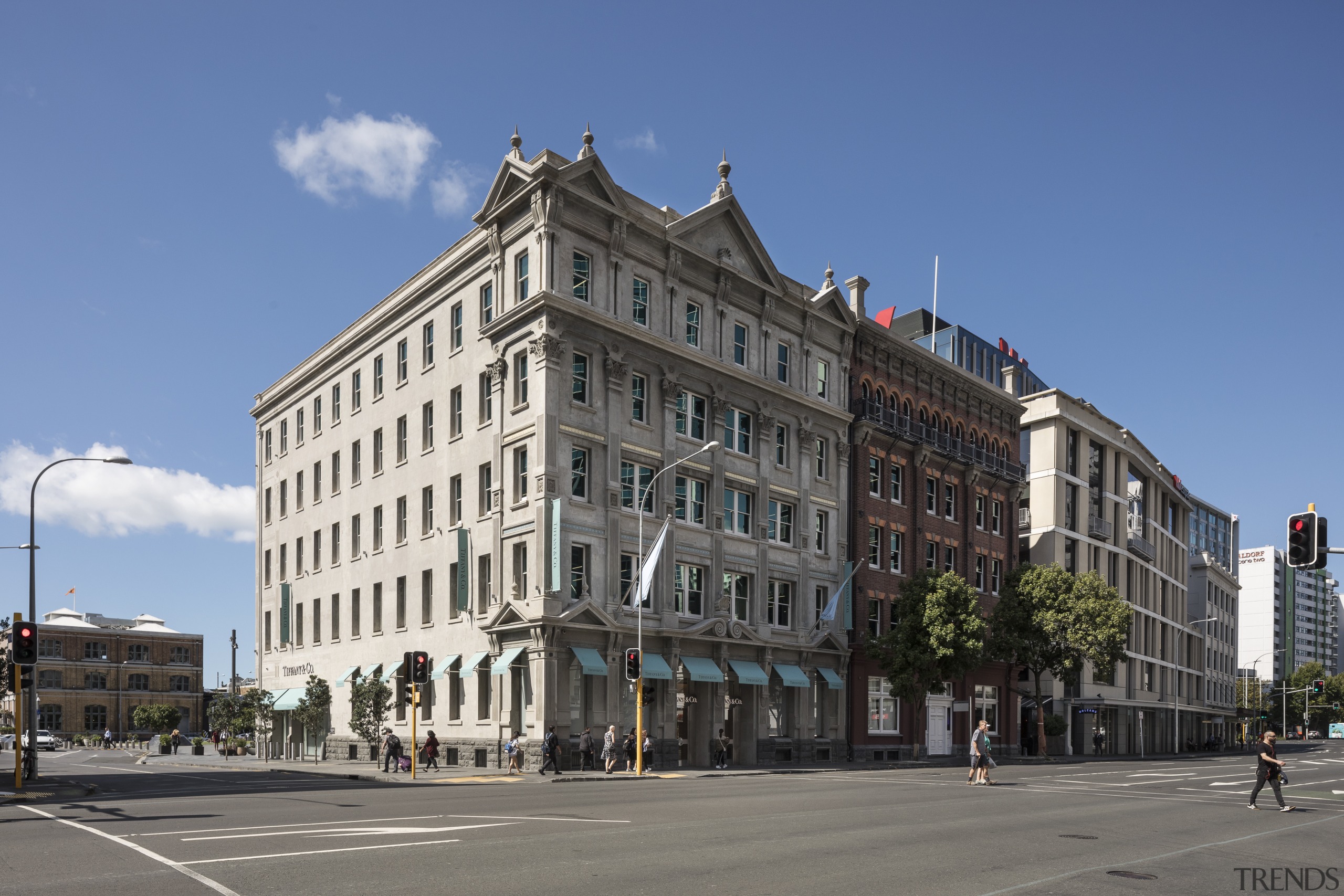 Nathan Building and Australis House have been combined apartment, architecture, building, city, condominium, daytime, downtown, facade, house, landmark, metropolis, metropolitan area, mixed use, neighbourhood, plaza, real estate, residential area, sky, street, town, urban area, teal