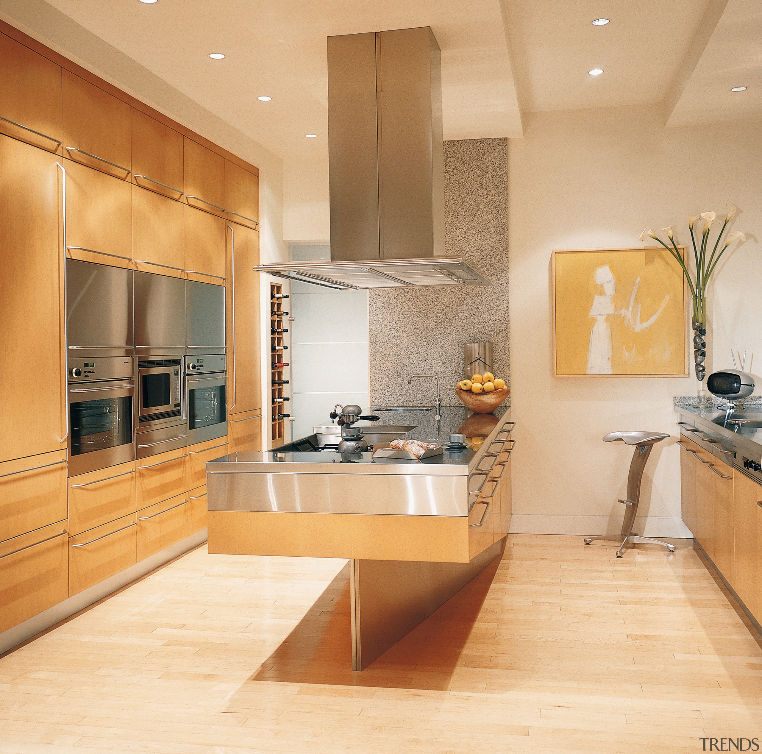 A view of a kitchen, wooden flooring and cabinetry, ceiling, countertop, cuisine classique, floor, flooring, hardwood, interior design, kitchen, laminate flooring, room, wood flooring, orange