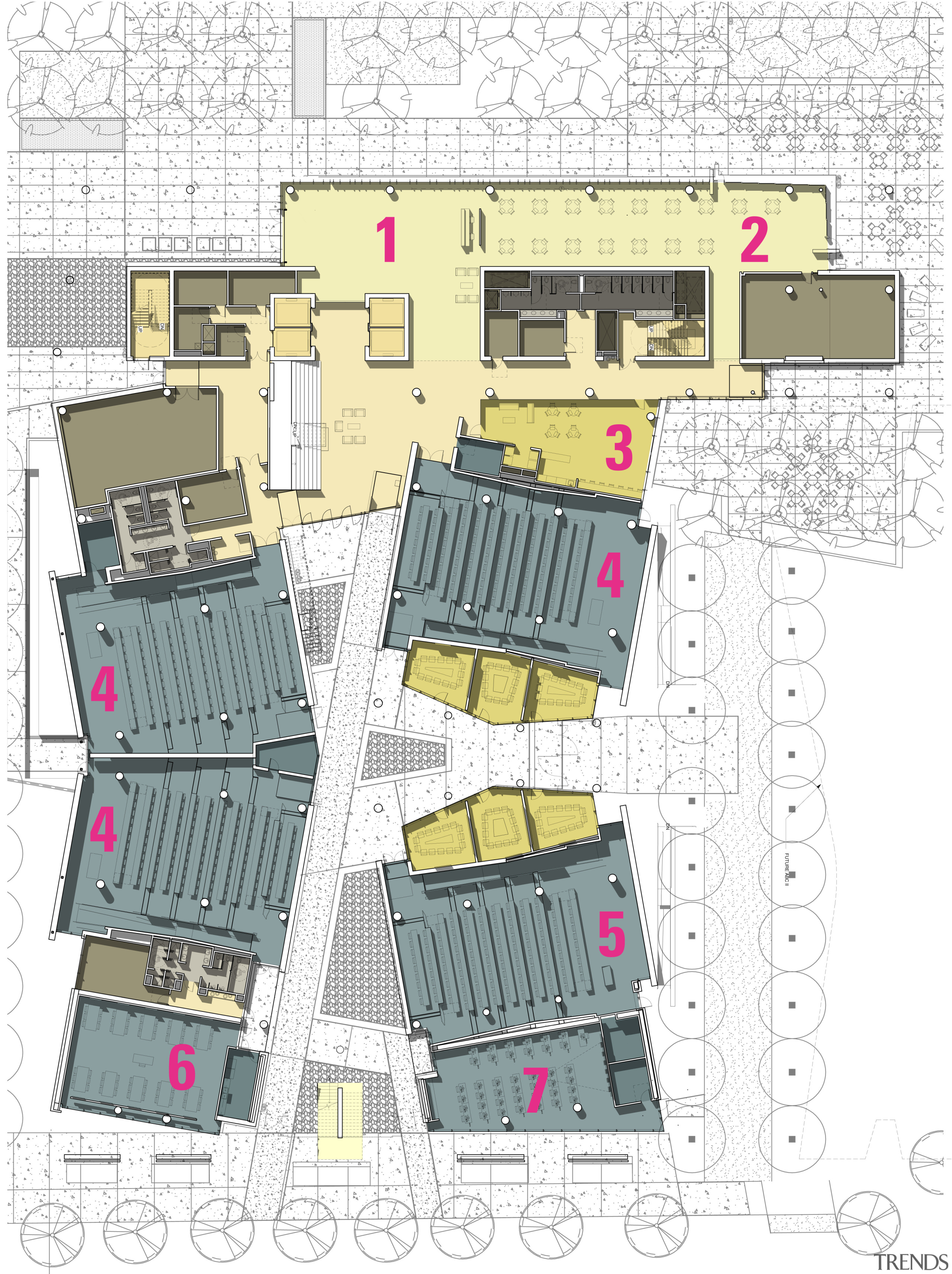 1 lobby, 2 cafeteria, 3 student lounge, 4 area, design, floor plan, line, plan, product, product design, white