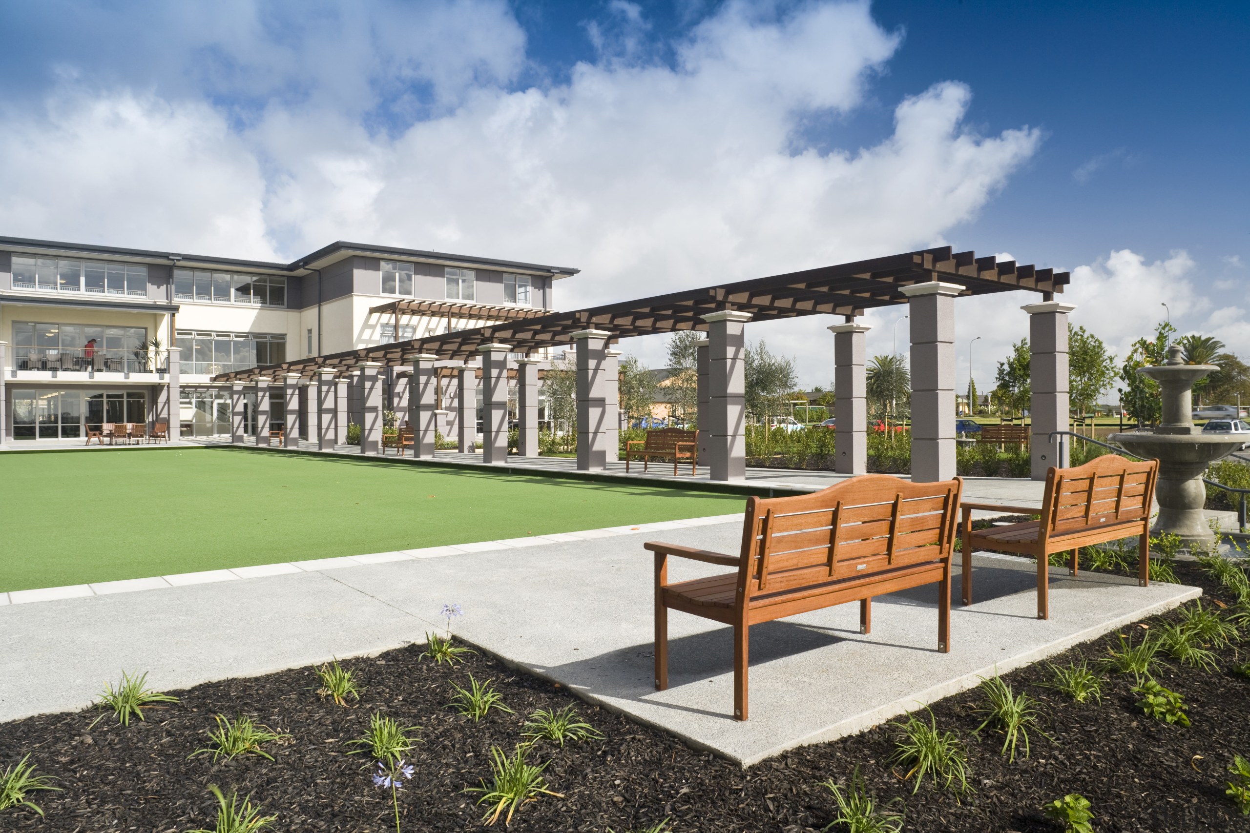 Exterior view of the Summerset retirement village which estate, grass, home, house, property, real estate, white