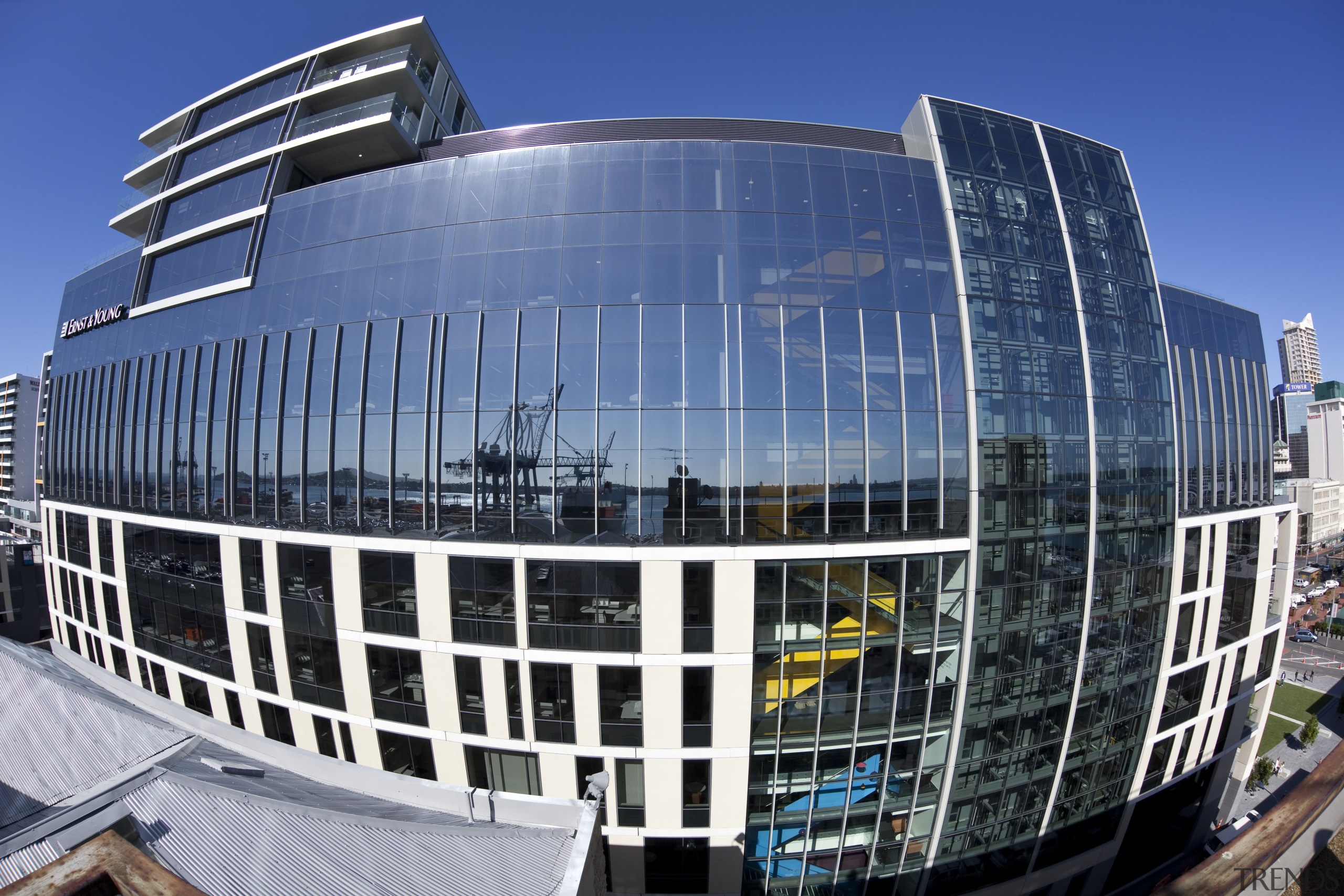 View of the Britomart East development. - View architecture, building, city, corporate headquarters, daytime, facade, headquarters, metropolis, mixed use, sky, structure, water, blue