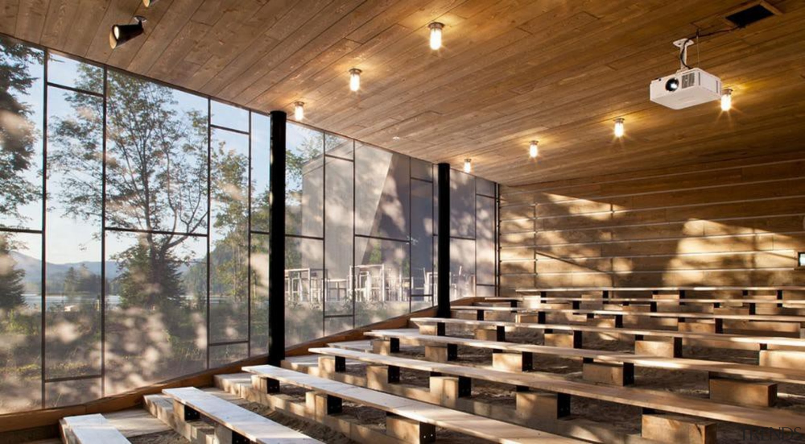 The Mont-Tremblant national park discovery centre in Québec architecture, interior design, wood, brown