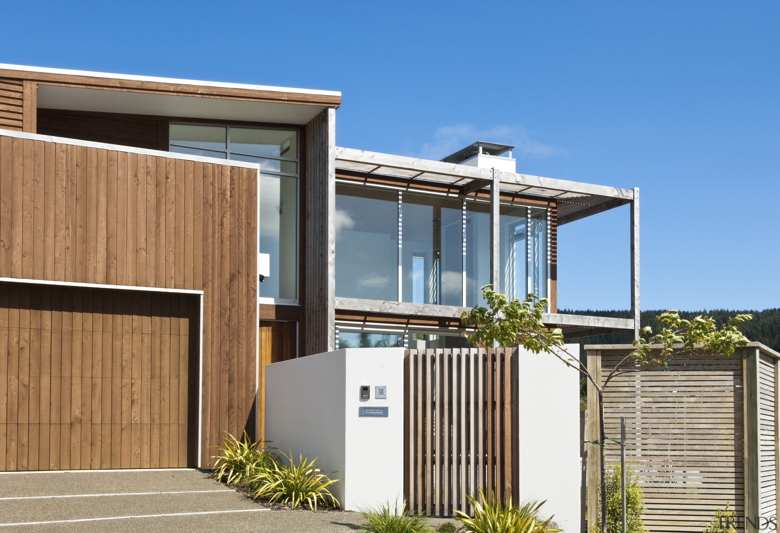 Exterior view of contemporary home. - Exterior view architecture, building, elevation, facade, home, house, property, real estate, residential area, teal