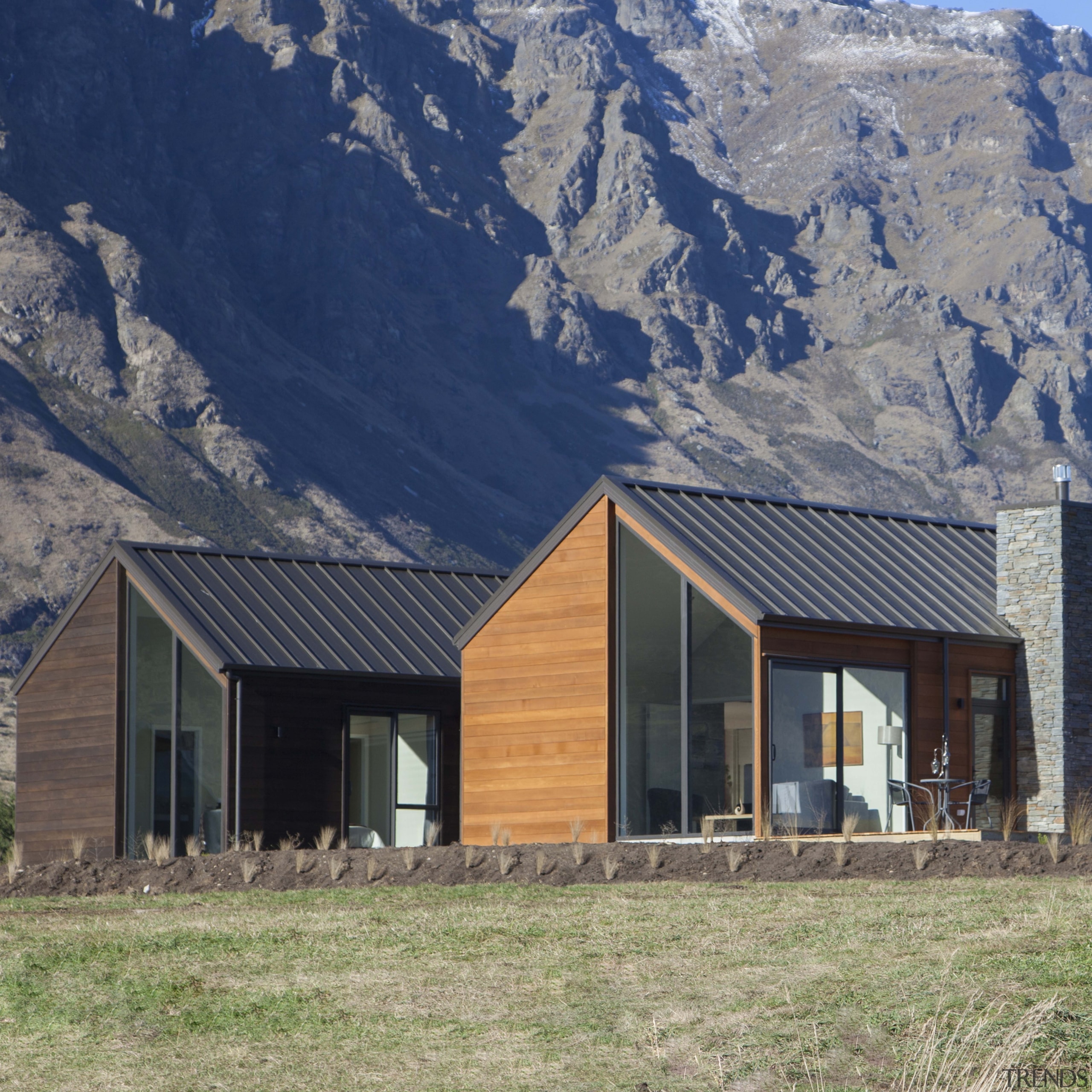 Landmark Homes Tewa Design - Landmark Homes Tewa architecture, barn, cottage, elevation, facade, farmhouse, home, house, hut, landscape, log cabin, mountain, property, real estate, roof, rural area, shack, shed, siding, sky, gray, blue