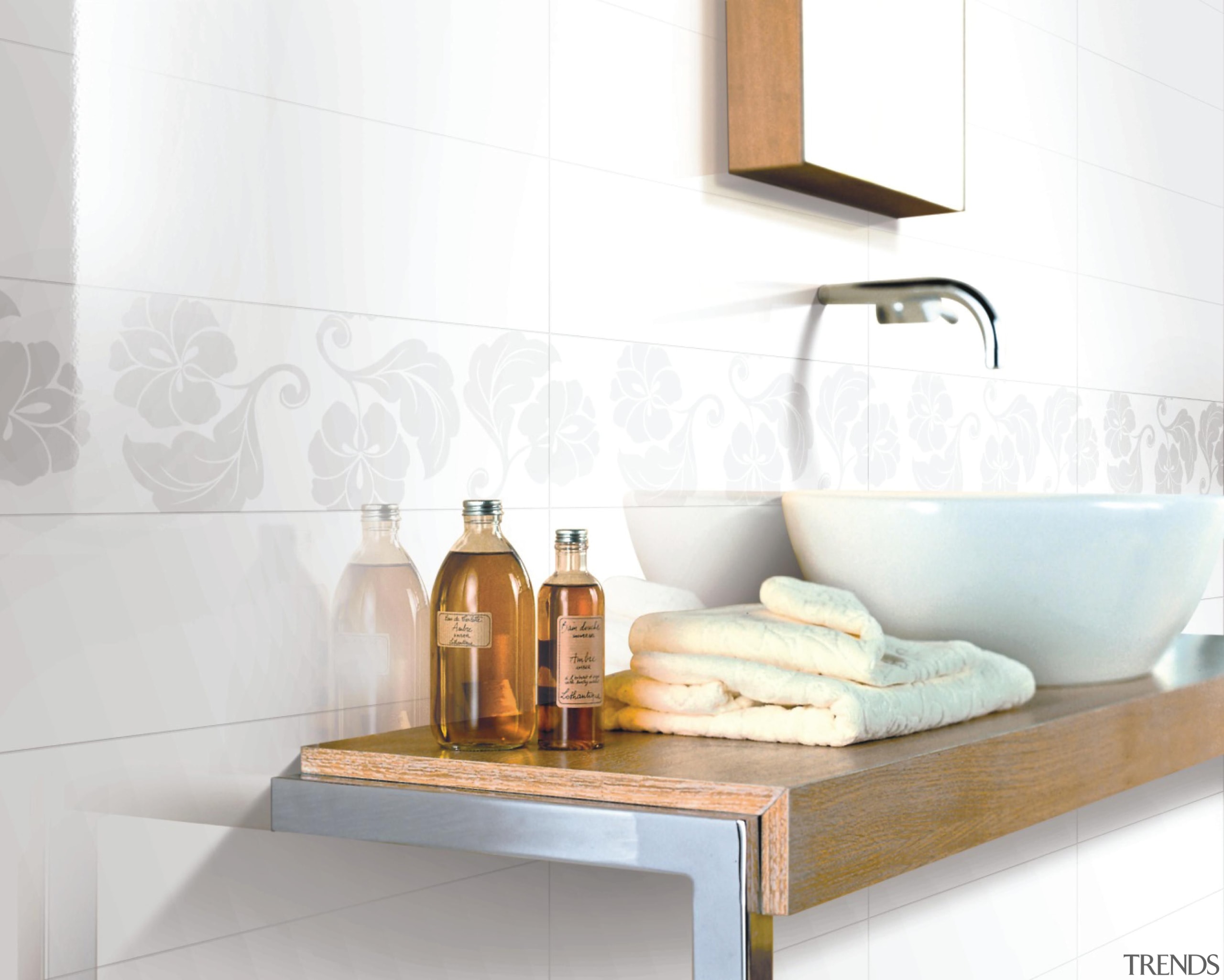 Origami white bathroom wall tiles floral decor - bathroom, ceramic, countertop, floor, interior design, plumbing fixture, product design, sink, tap, tile, white