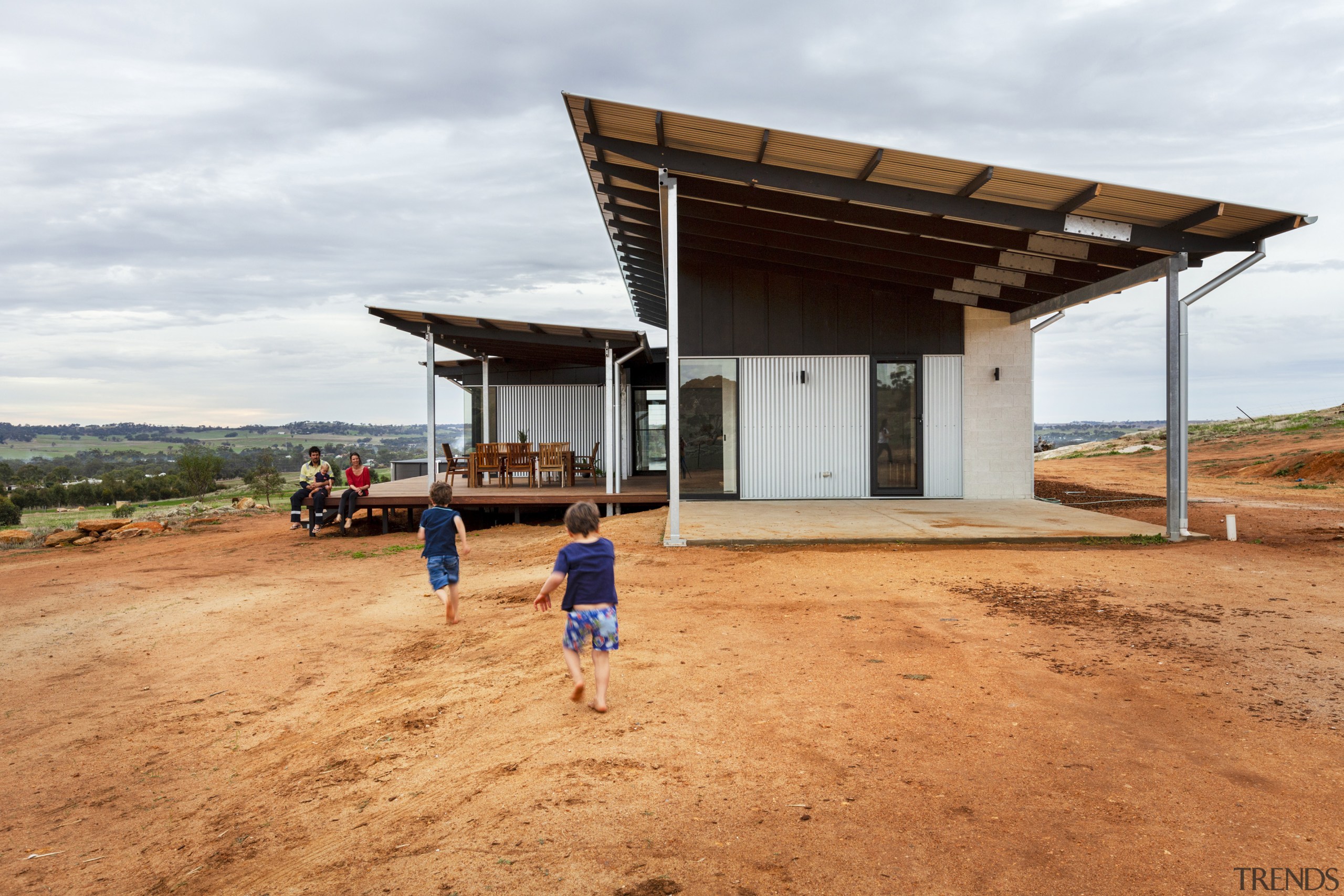 Three separate skillion roofs over the living wing, 