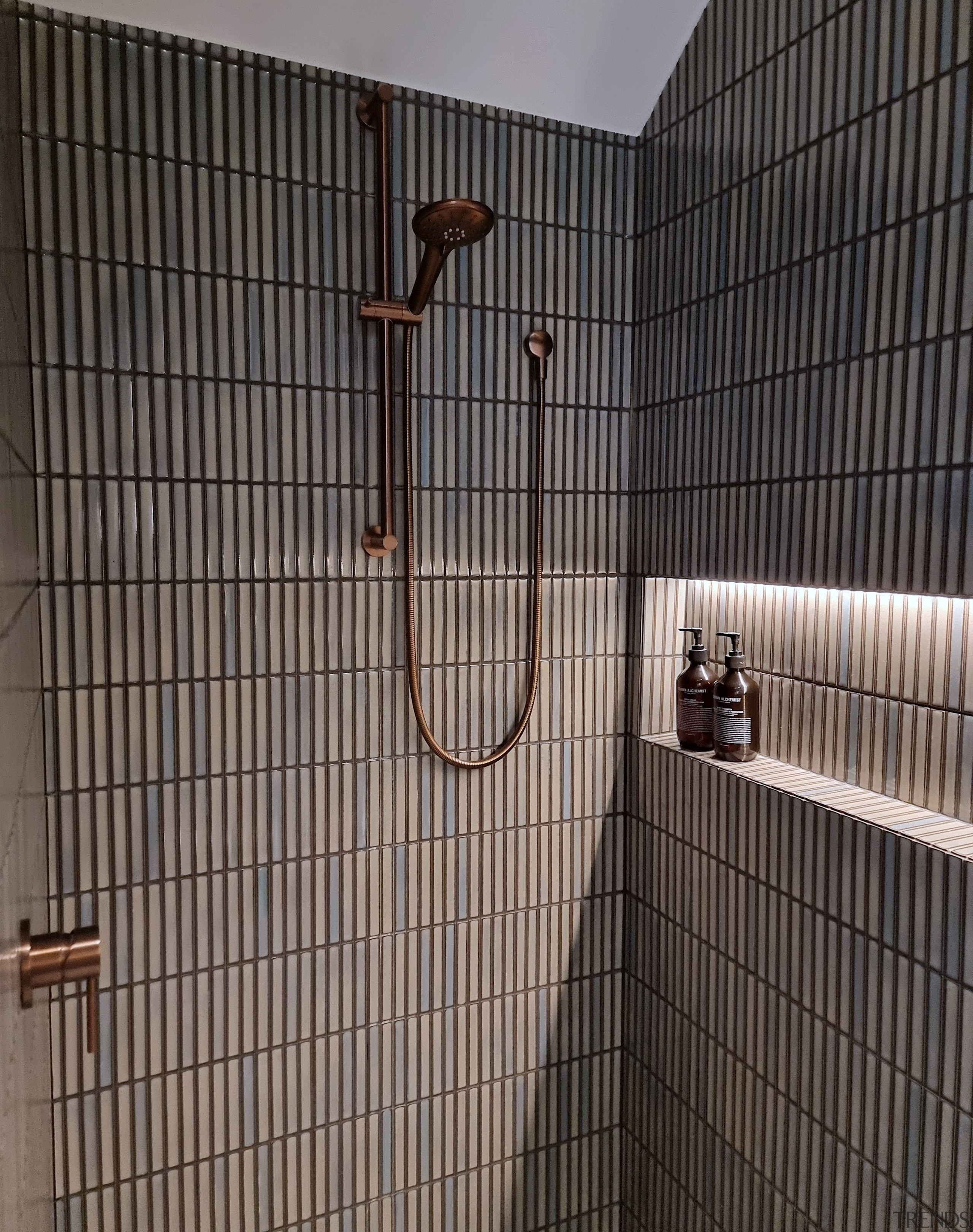 The internally lit shower soap niche doubles as 