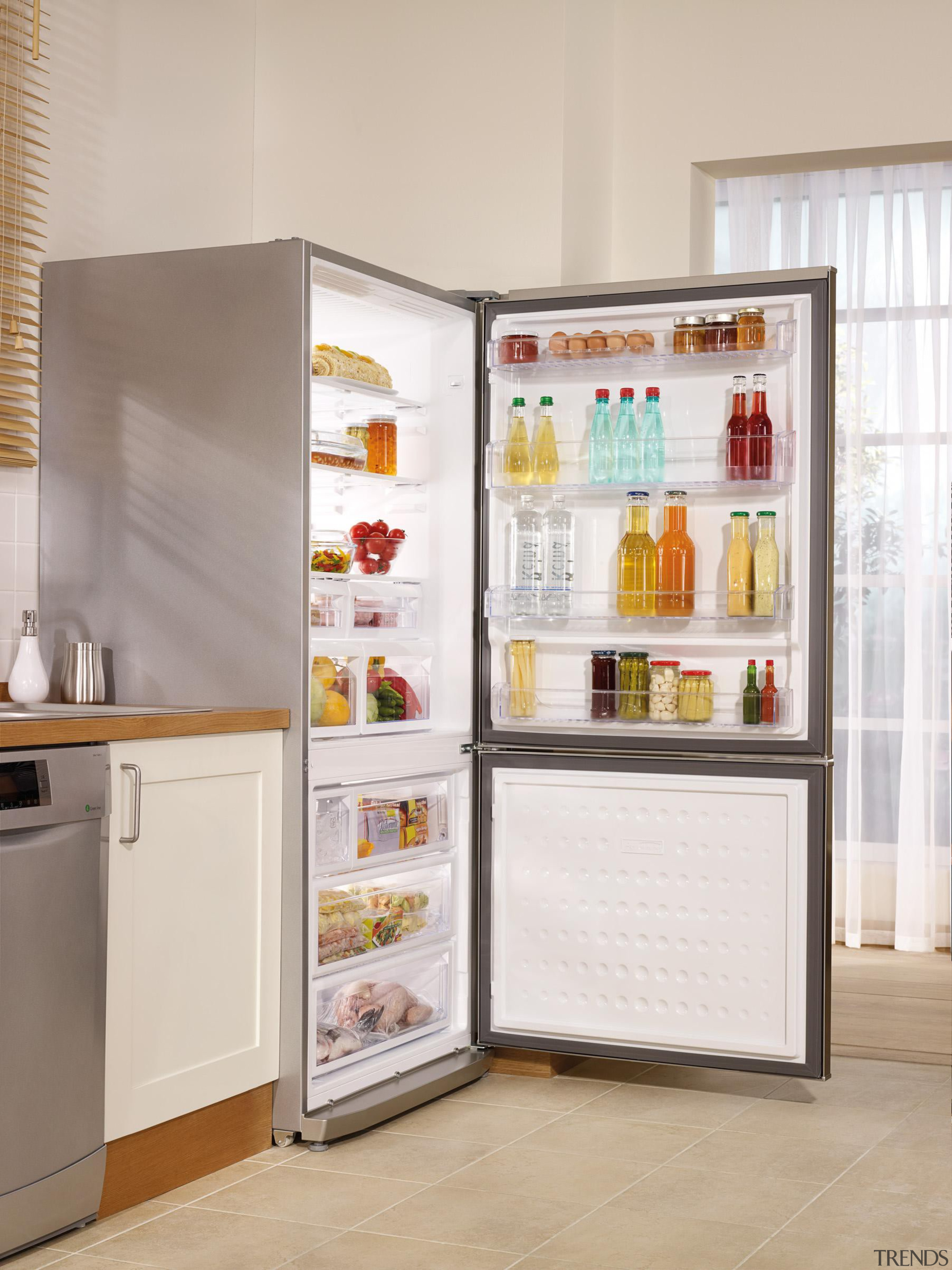 Product Images - Fridges - display case | display case, home appliance, kitchen appliance, major appliance, product, refrigerator, shelf, shelving, gray