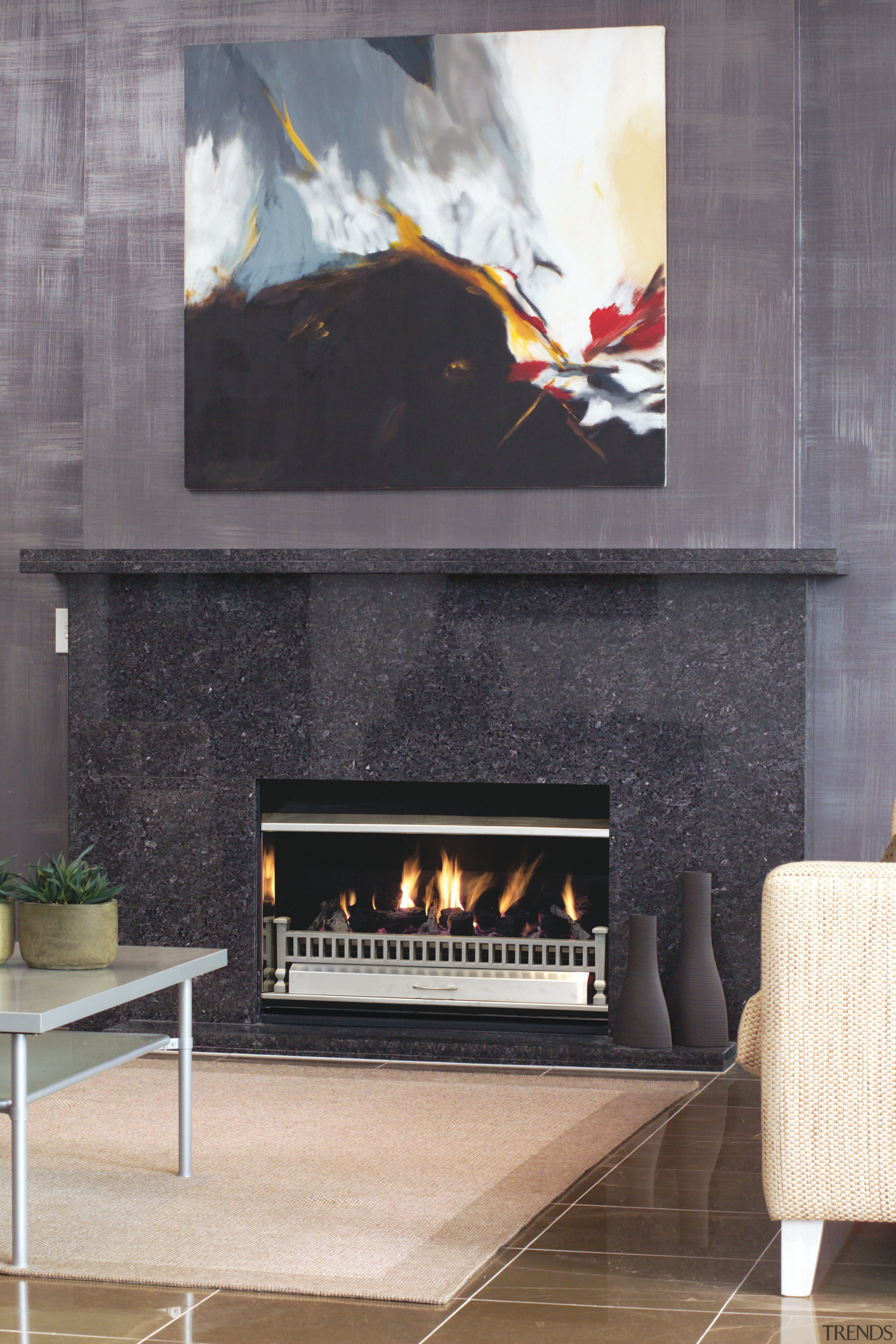 View of the fireplace - View of the fireplace, hearth, heat, interior design, wood burning stove, gray, black