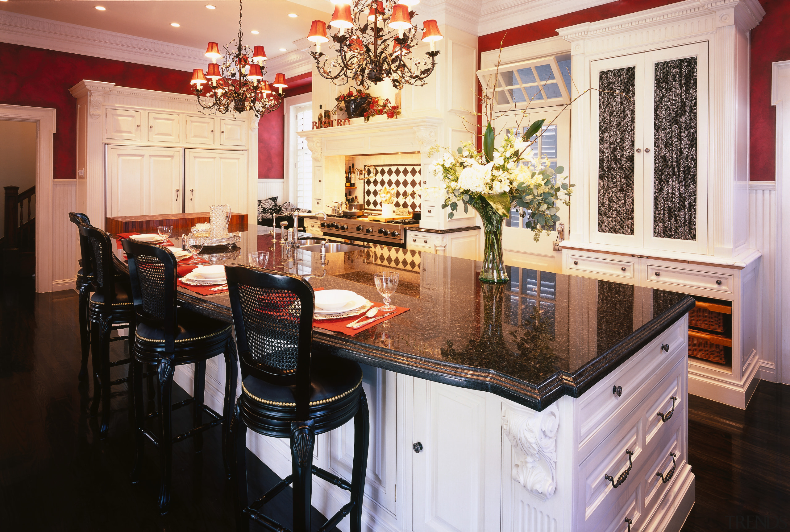 view of the handcrafted cabinetry   and countertop, dining room, home, interior design, kitchen, real estate, room, white, black