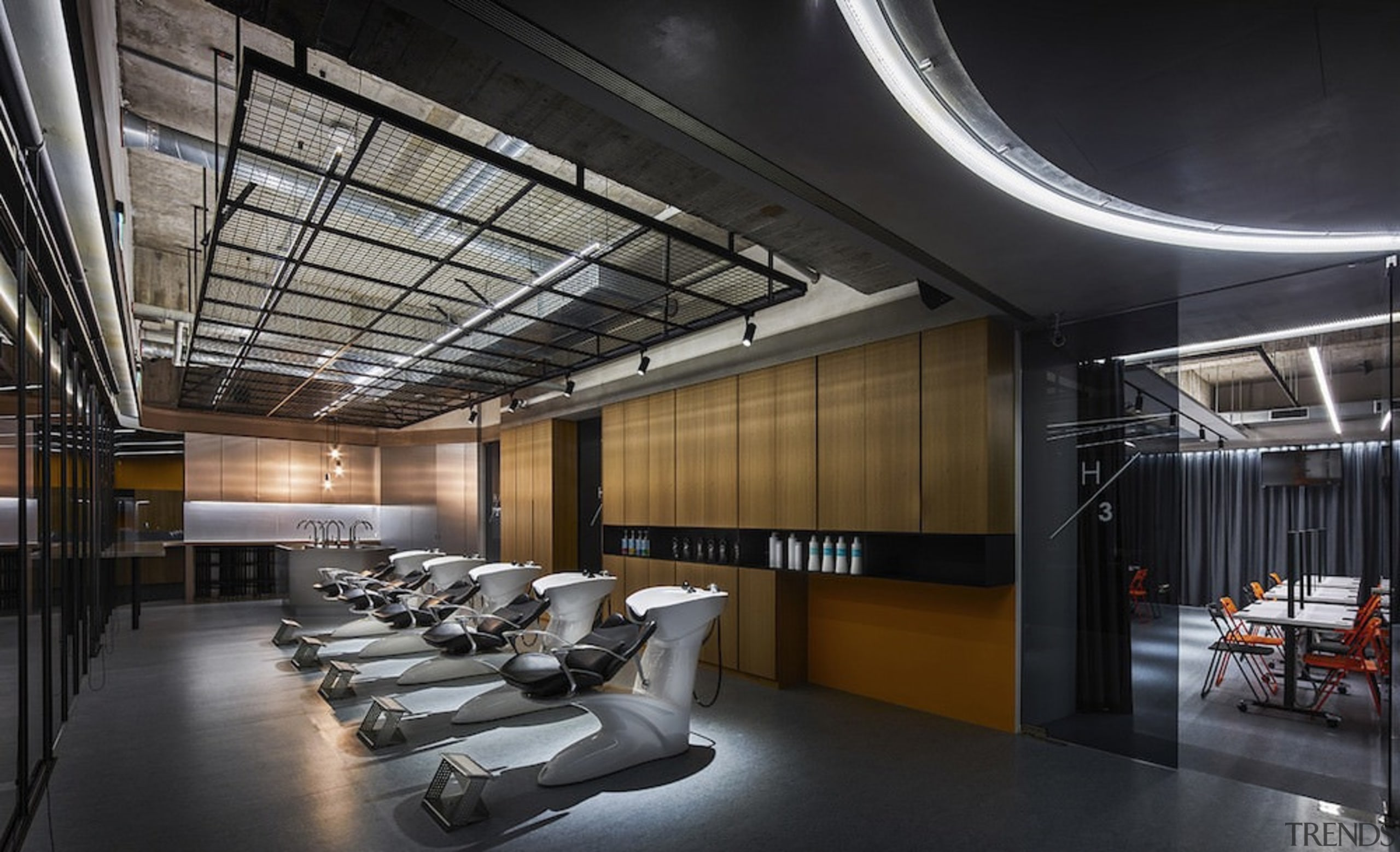 H Academy – Shi-Chieh Lu/CJ Studio - H architecture, ceiling, interior design, lobby, black, gray
