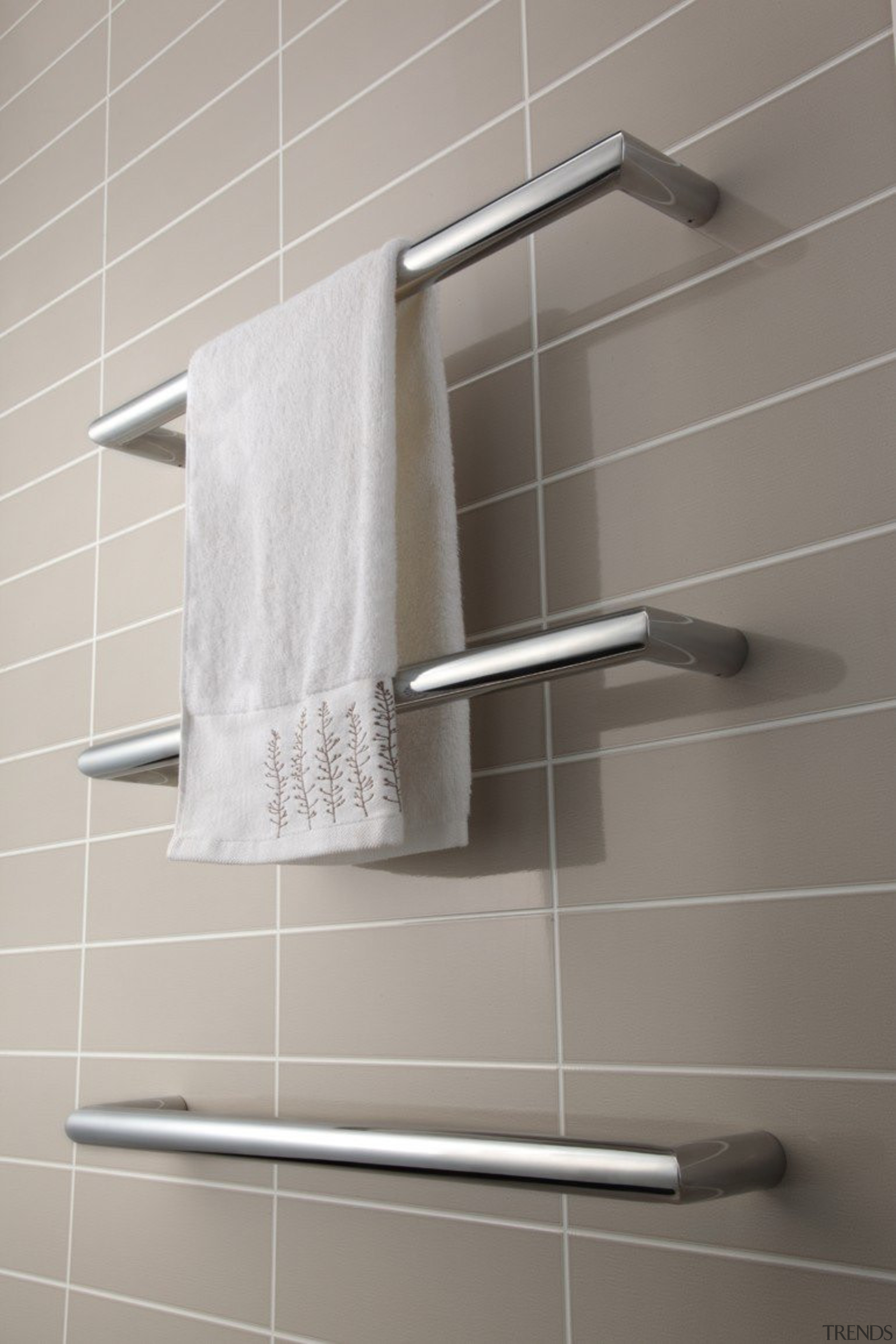 Strata Genesis Towel Rail.See here our collections http://www.heirloom.co.nz/collection/all angle, bathroom accessory, floor, plumbing fixture, product, shelf, shelving, tap, wall, gray