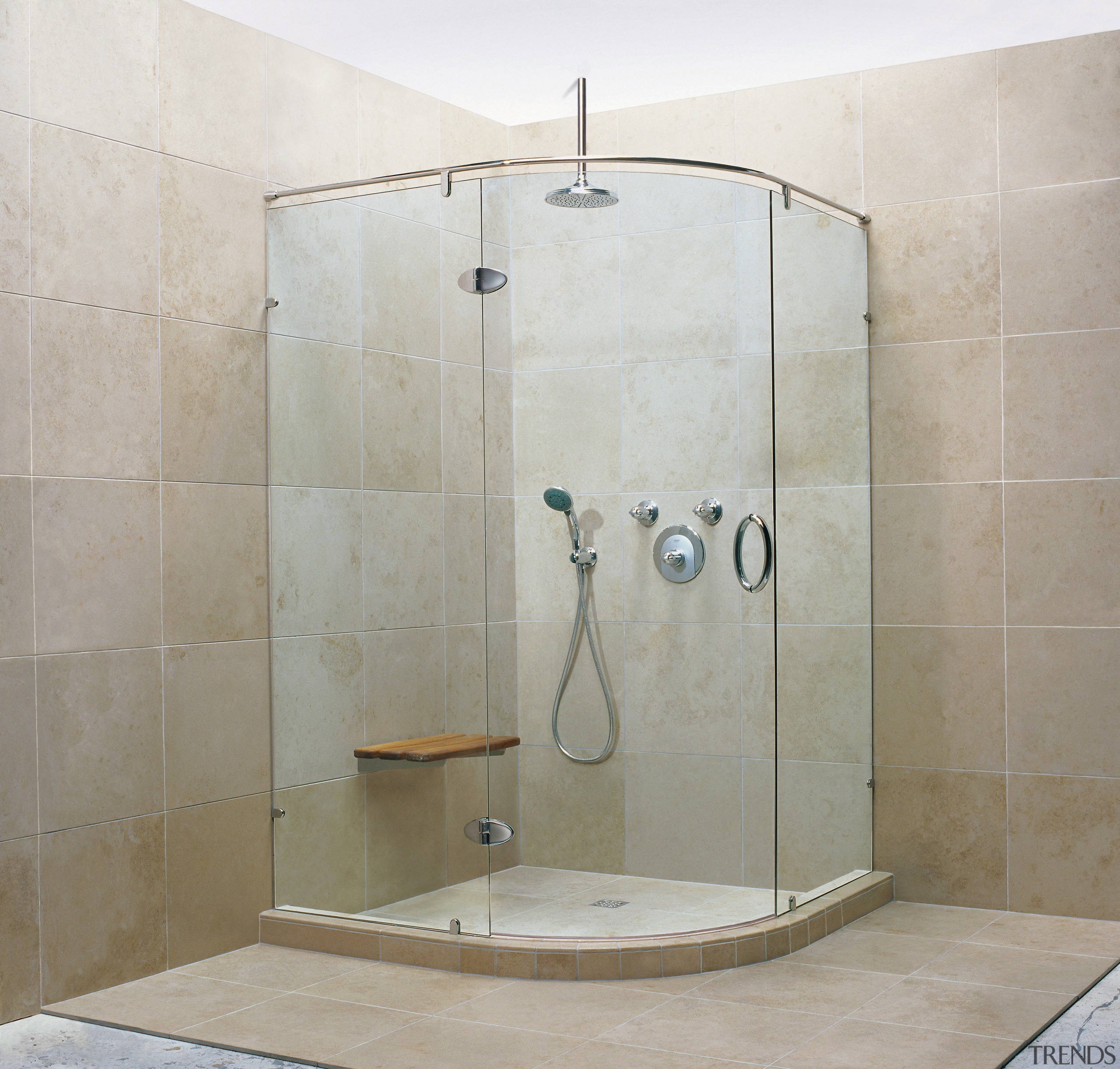 A view of a glass shower, tiled walls angle, bathroom, glass, plumbing fixture, shower, gray