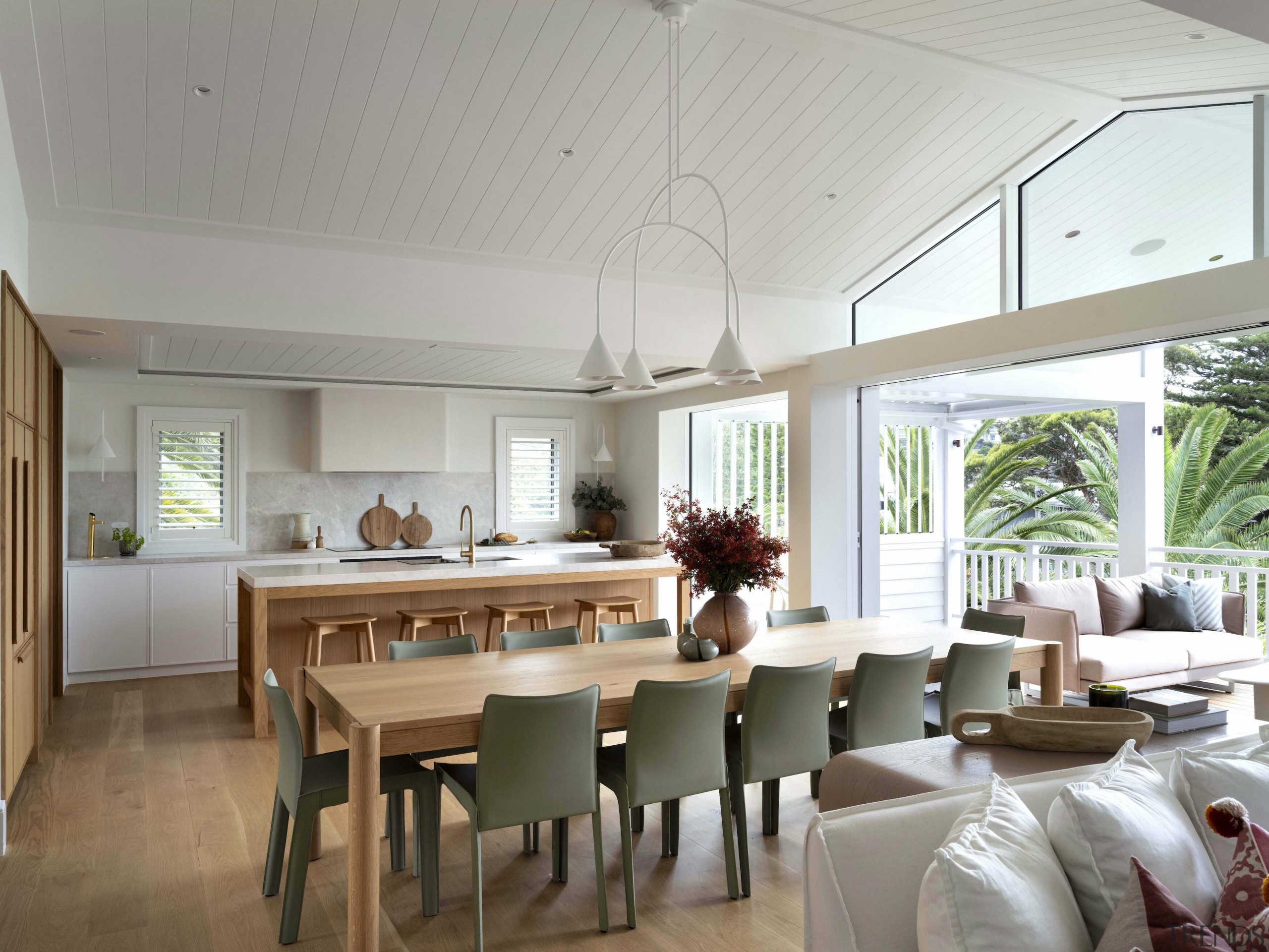 Australian designed lighting and furniture complement the kitchen 