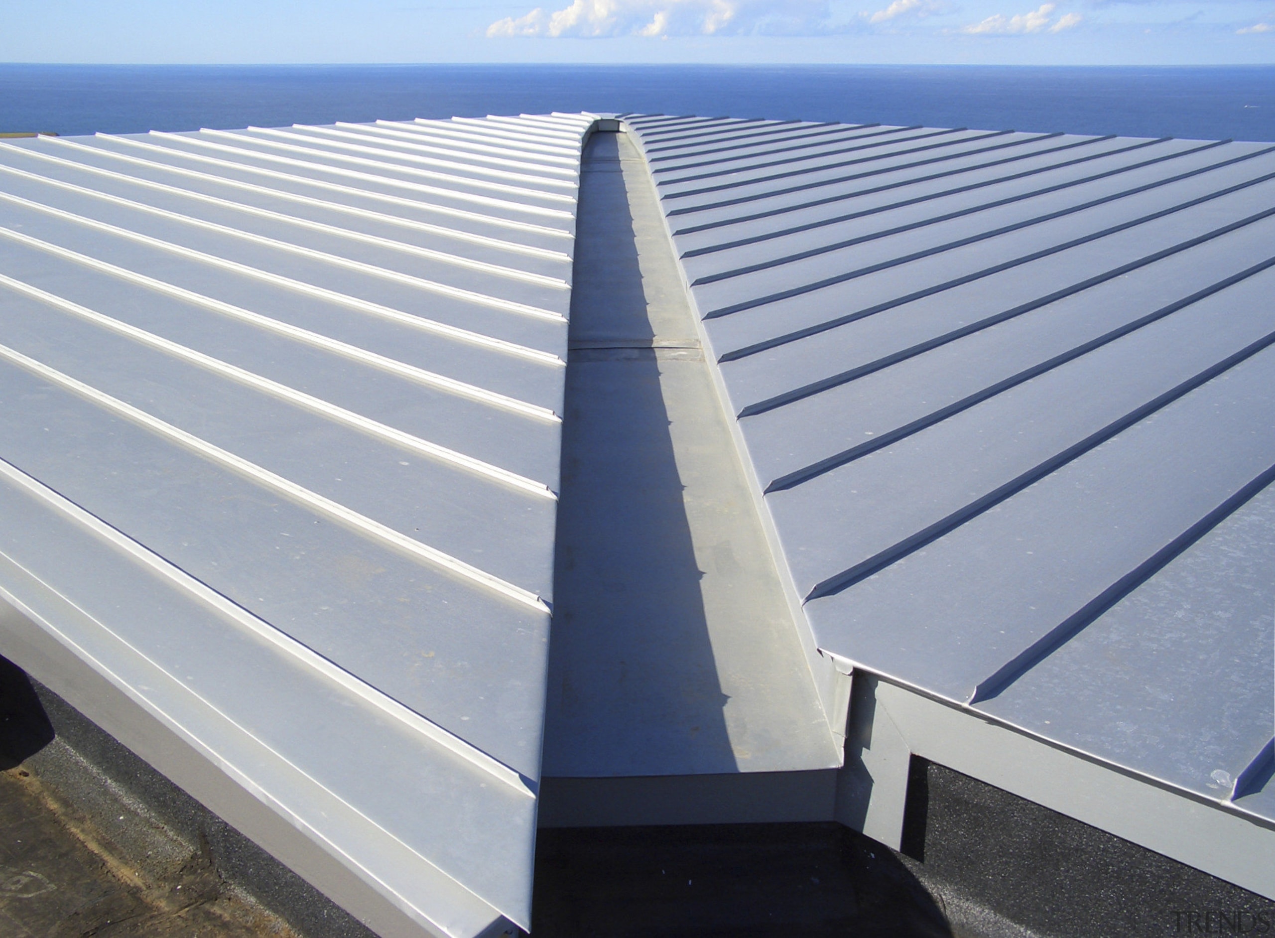 View of the roofing materials supplied by Architectural daylighting, line, outdoor structure, roof, sky, gray