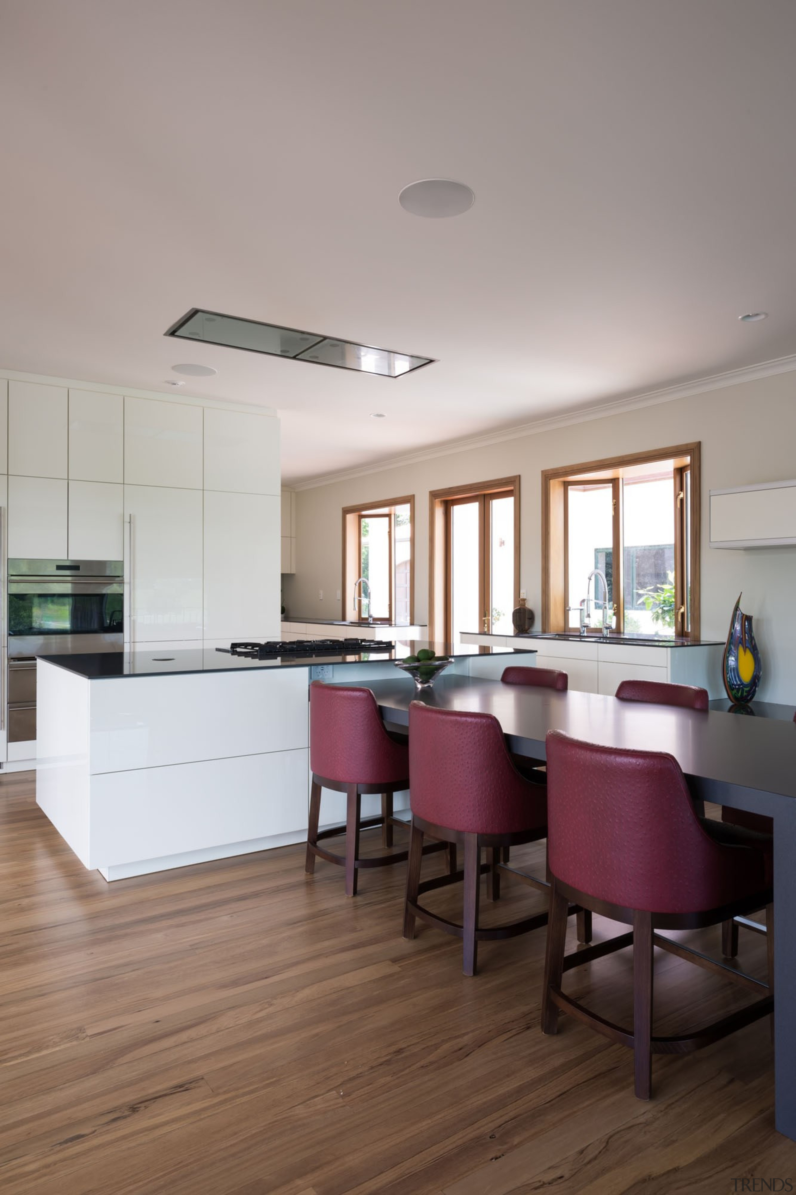 IMGL0230-43 - Riverlinks Road, Two separate kitchens in architecture, ceiling, daylighting, floor, flooring, furniture, hardwood, house, interior design, kitchen, real estate, room, table, wood flooring, gray