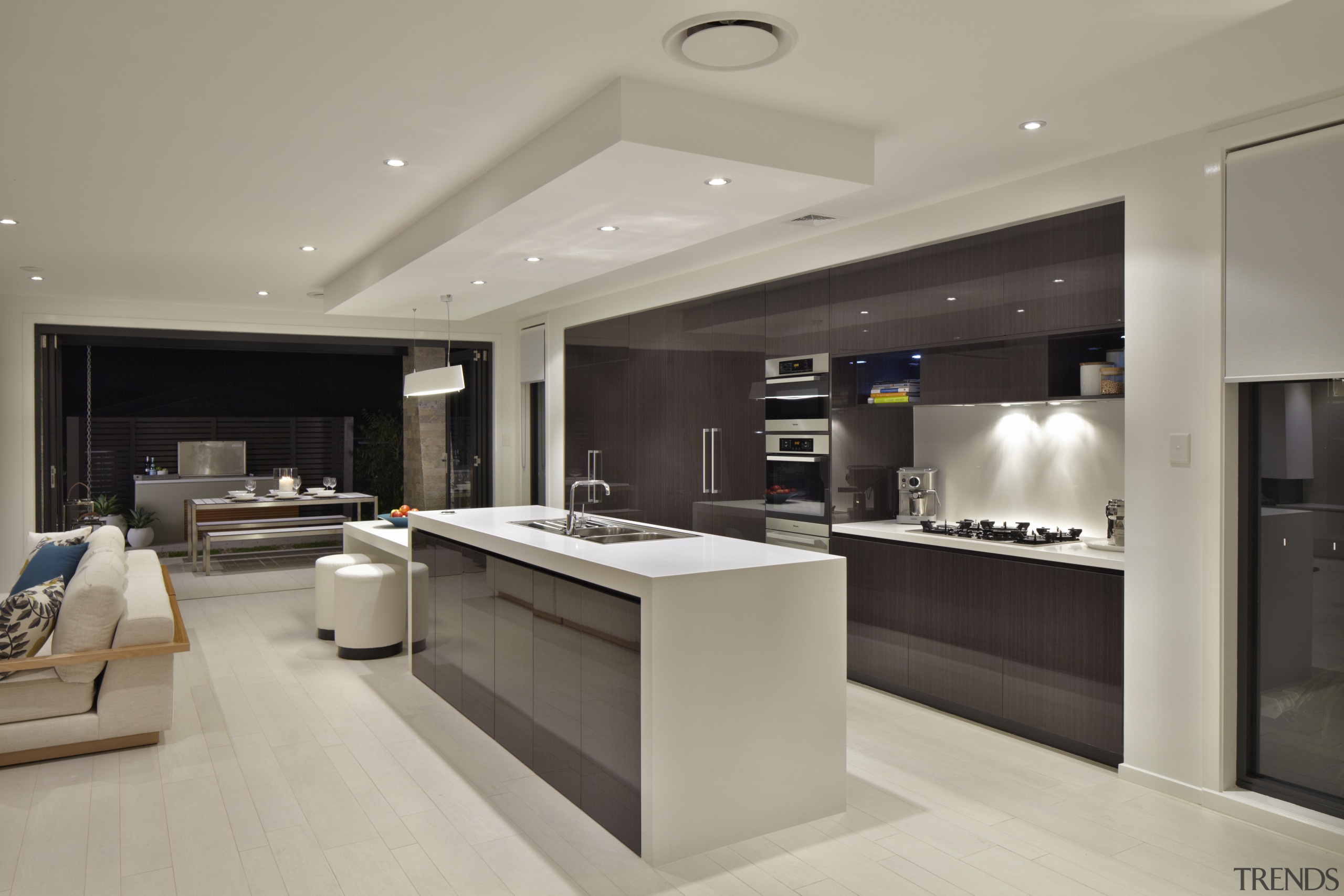 Kitchen with white and brown cupboards. - Kitchen countertop, interior design, kitchen, gray