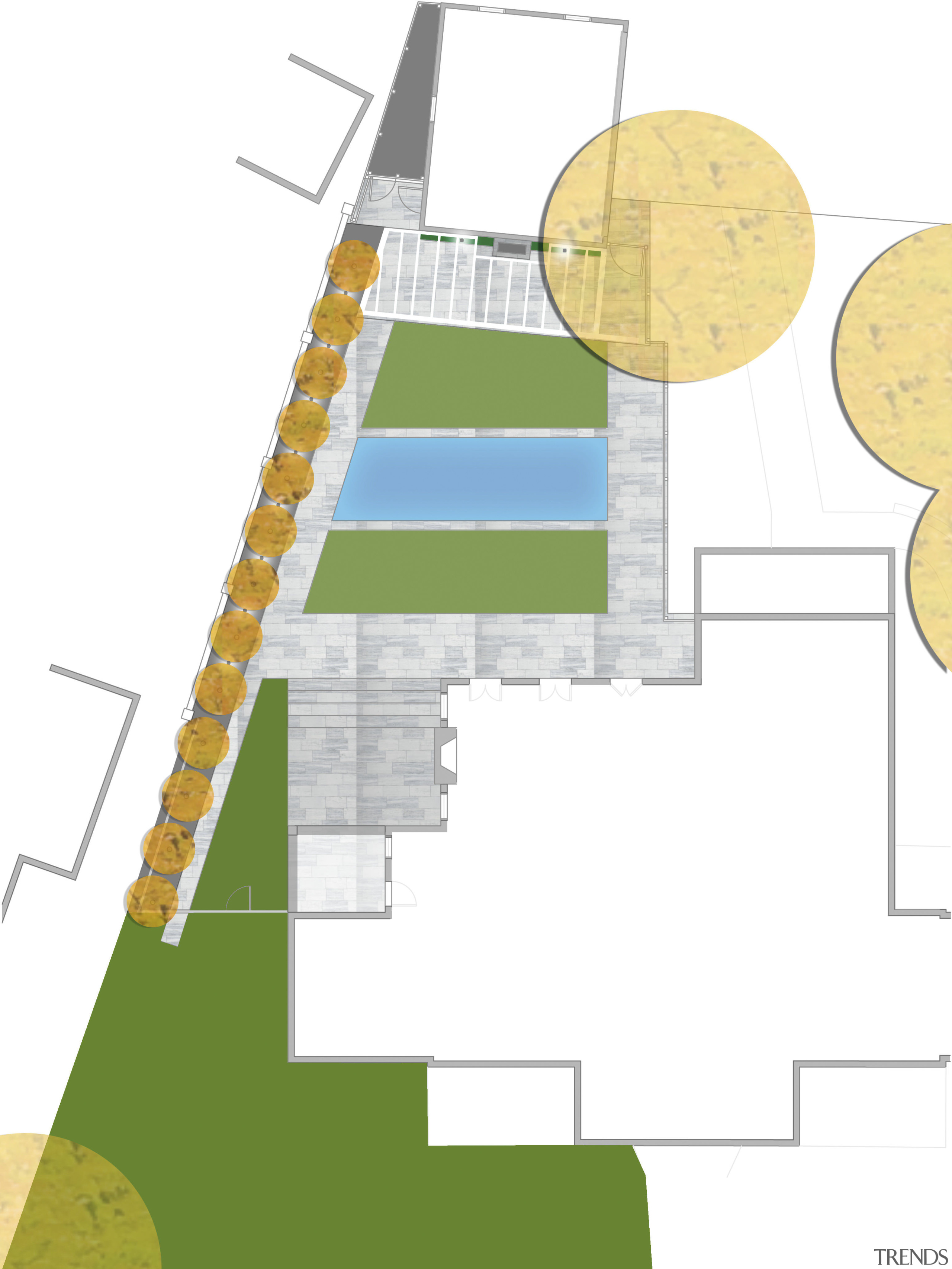 View of a multi-storey grey house with swimming area, design, diagram, elevation, floor plan, line, plan, product design, white