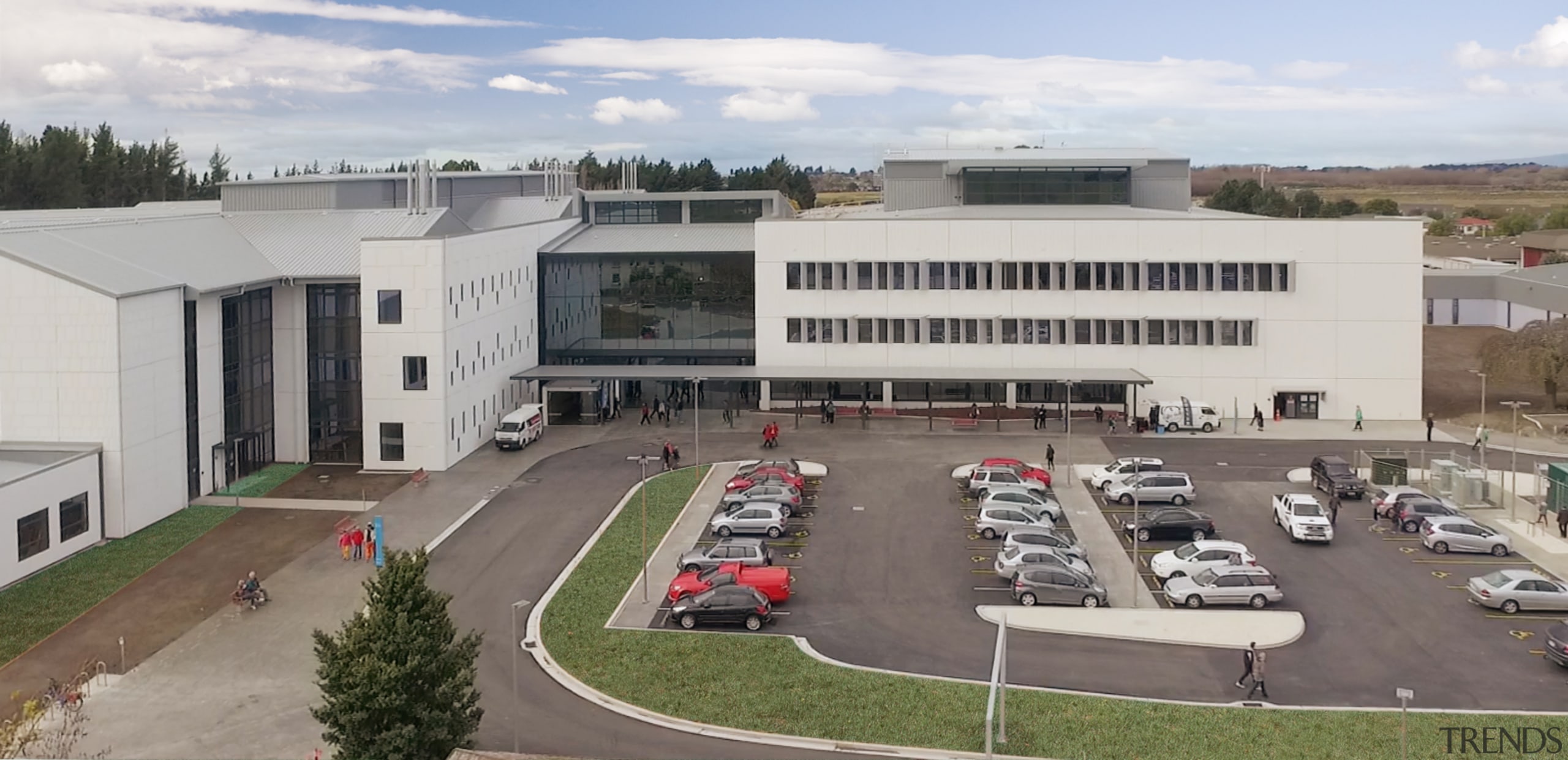 With the inpatients ward block to the left campus, corporate headquarters, land lot, property, real estate, gray, white