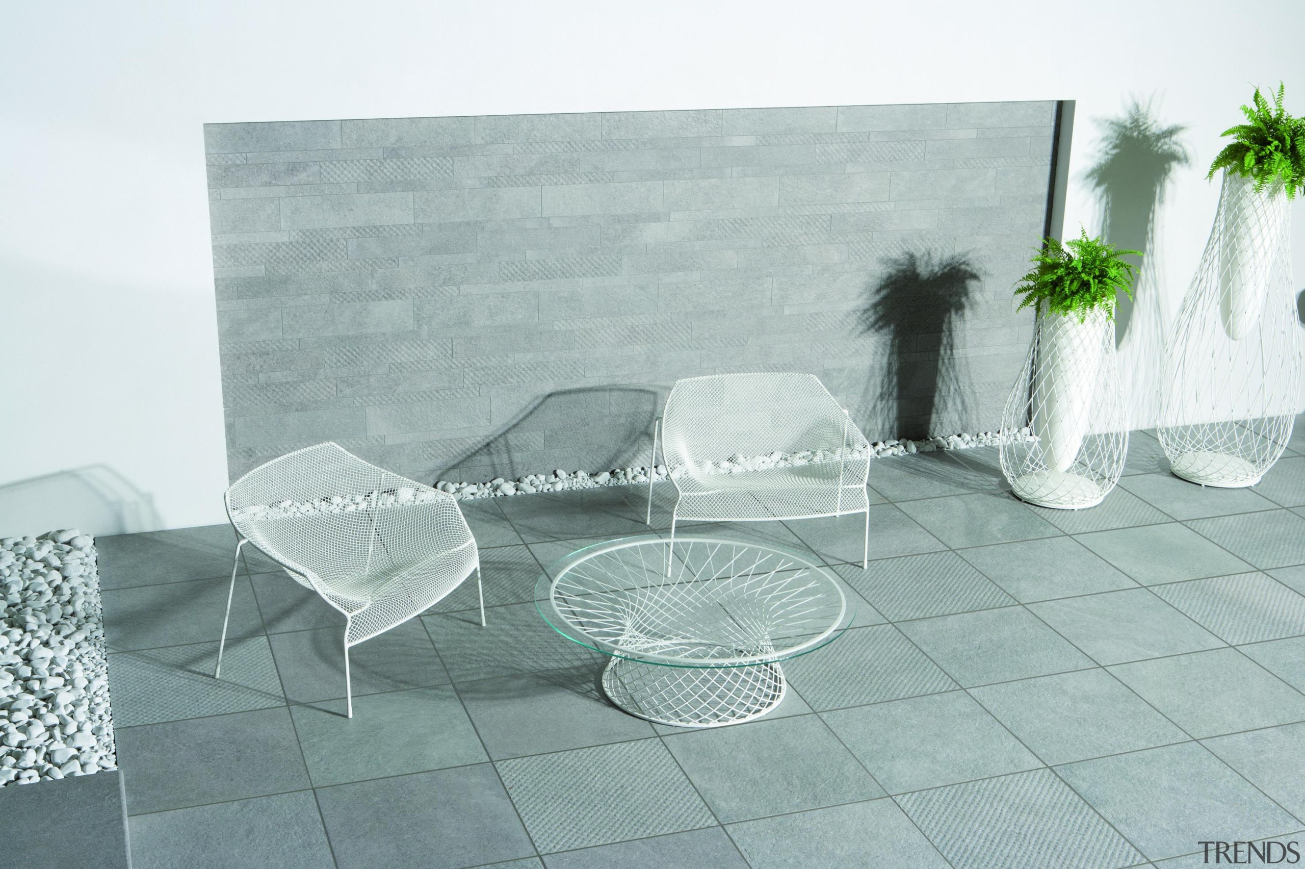 Wire grey patio floor tiles - Wire Range chair, floor, flooring, furniture, glass, interior design, product, product design, property, table, tile, white, gray