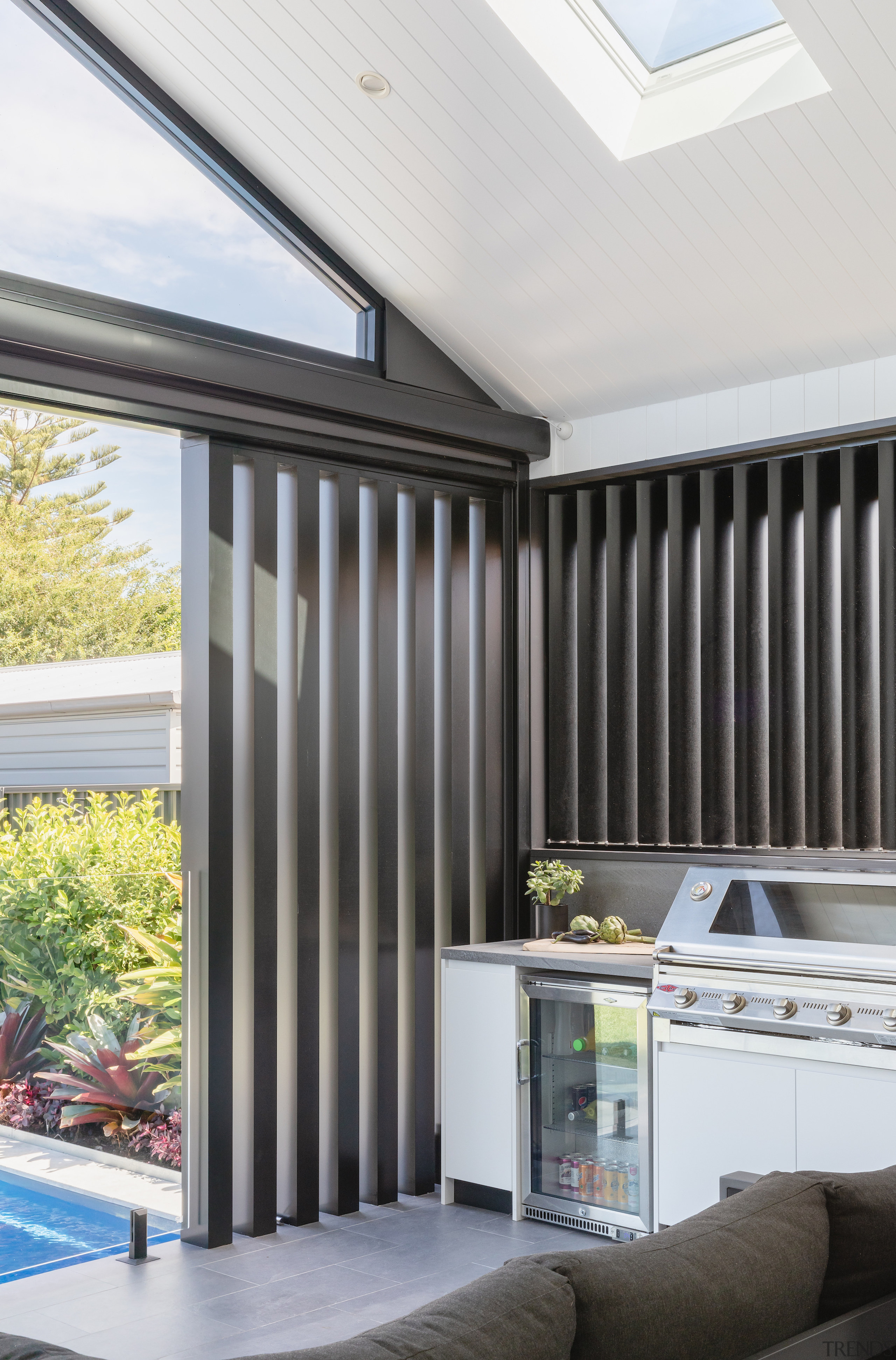 Outdoor kitchen at the rear of the home. 