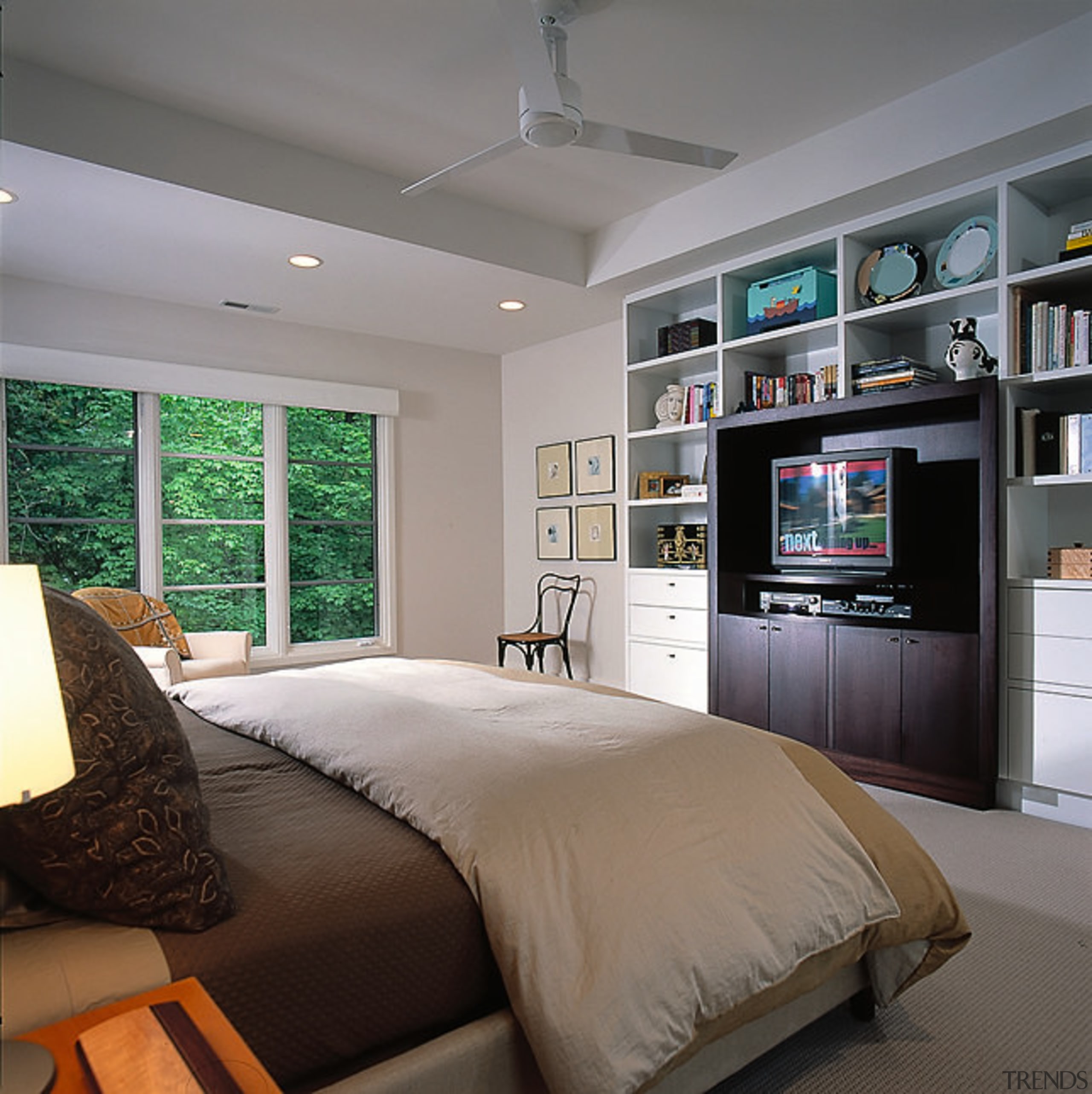 Interior view of the bedroom - Interior view bed frame, bedroom, ceiling, home, interior design, living room, room, wall, window, gray