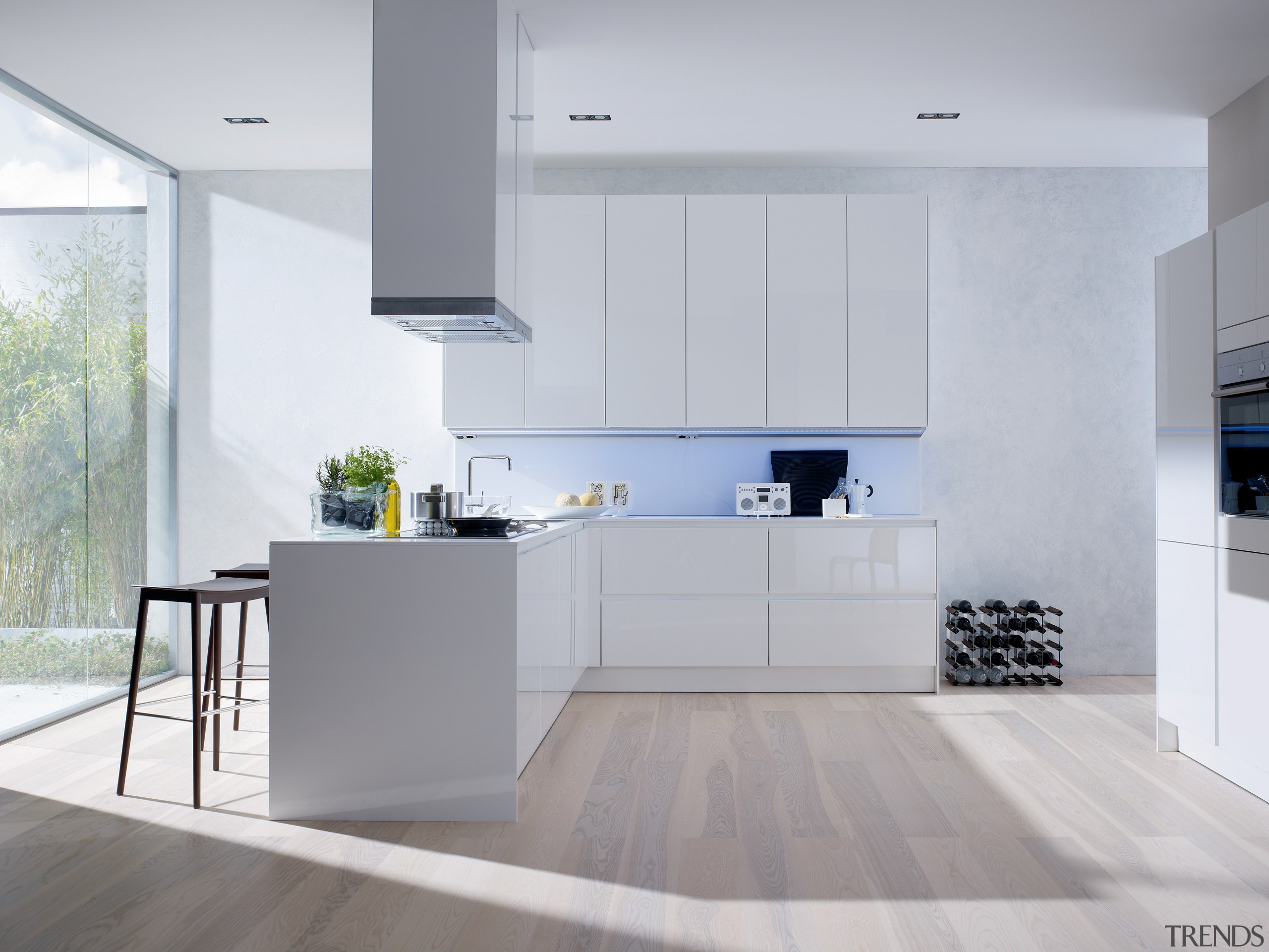 View of neutral-toned kitchen - View of neutral-toned countertop, floor, flooring, interior design, kitchen, laminate flooring, product design, wood flooring, gray